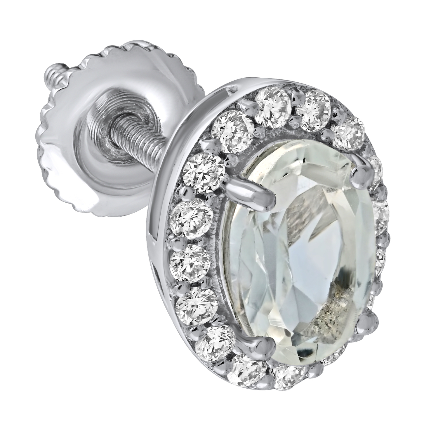 Birthstone Collection 10K White Gold 'Birthstone' Oval Halo Studs Earrings Diamond and White Topaz 0.67 Ctw
