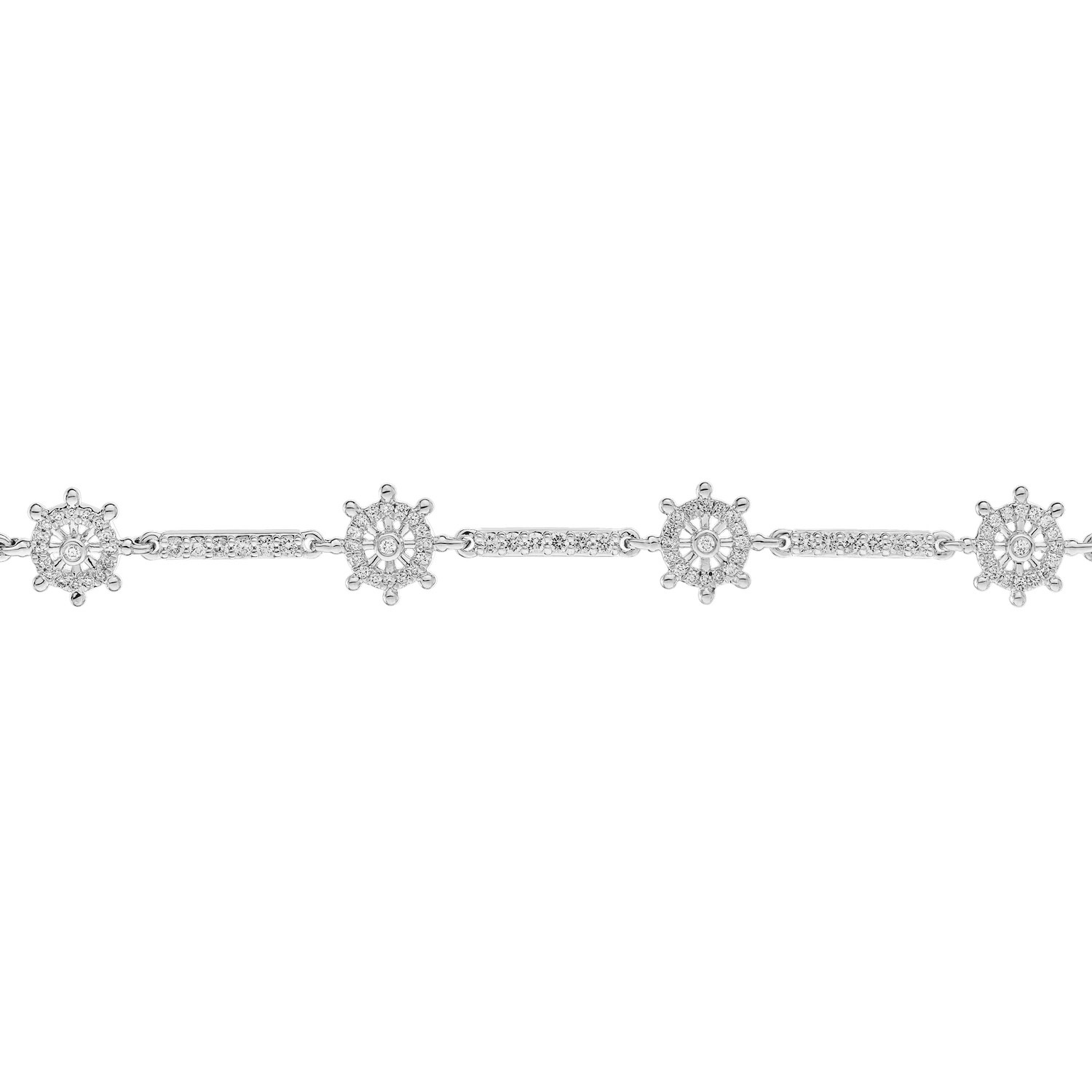 BluSea&trade; 14K White Gold Bracelet Ships Wheel Diamond Bars Between Diamond 1.00 Ctw
