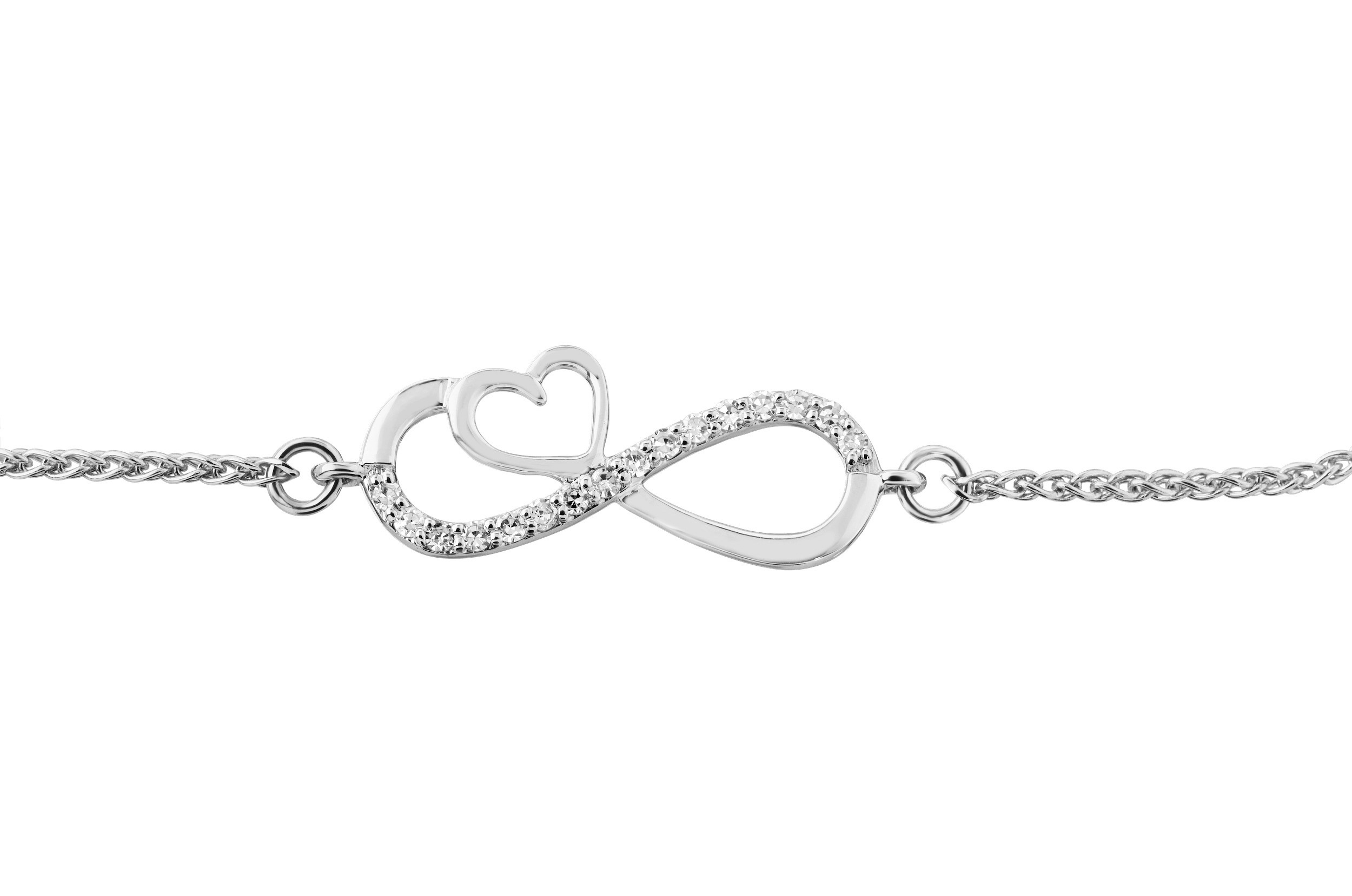 10K White Gold Infinity with Heart Lariat Bracelet Diamond 0.10 Ctw