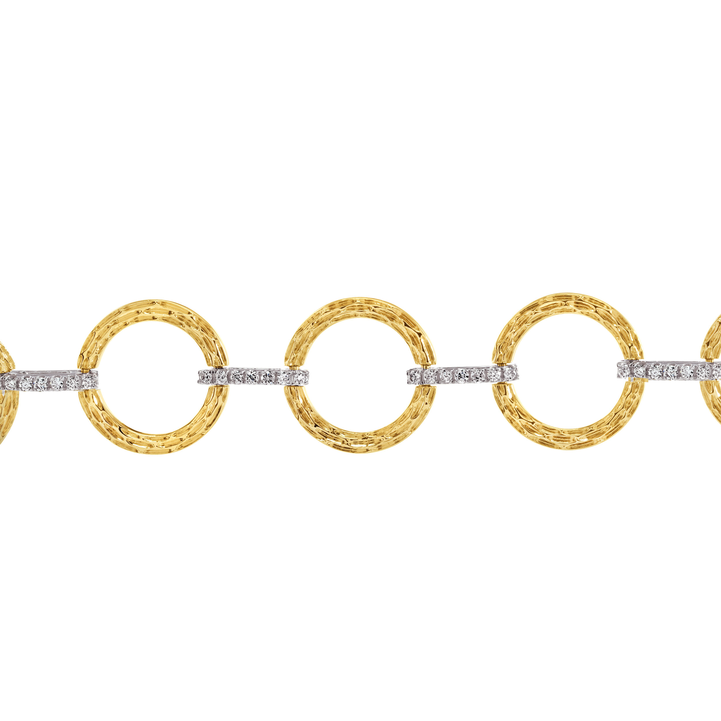 Textura&trade; 14K Two Tone Textured Round Link Open Alternating Diamond Link Diamond 0.50 Ctw