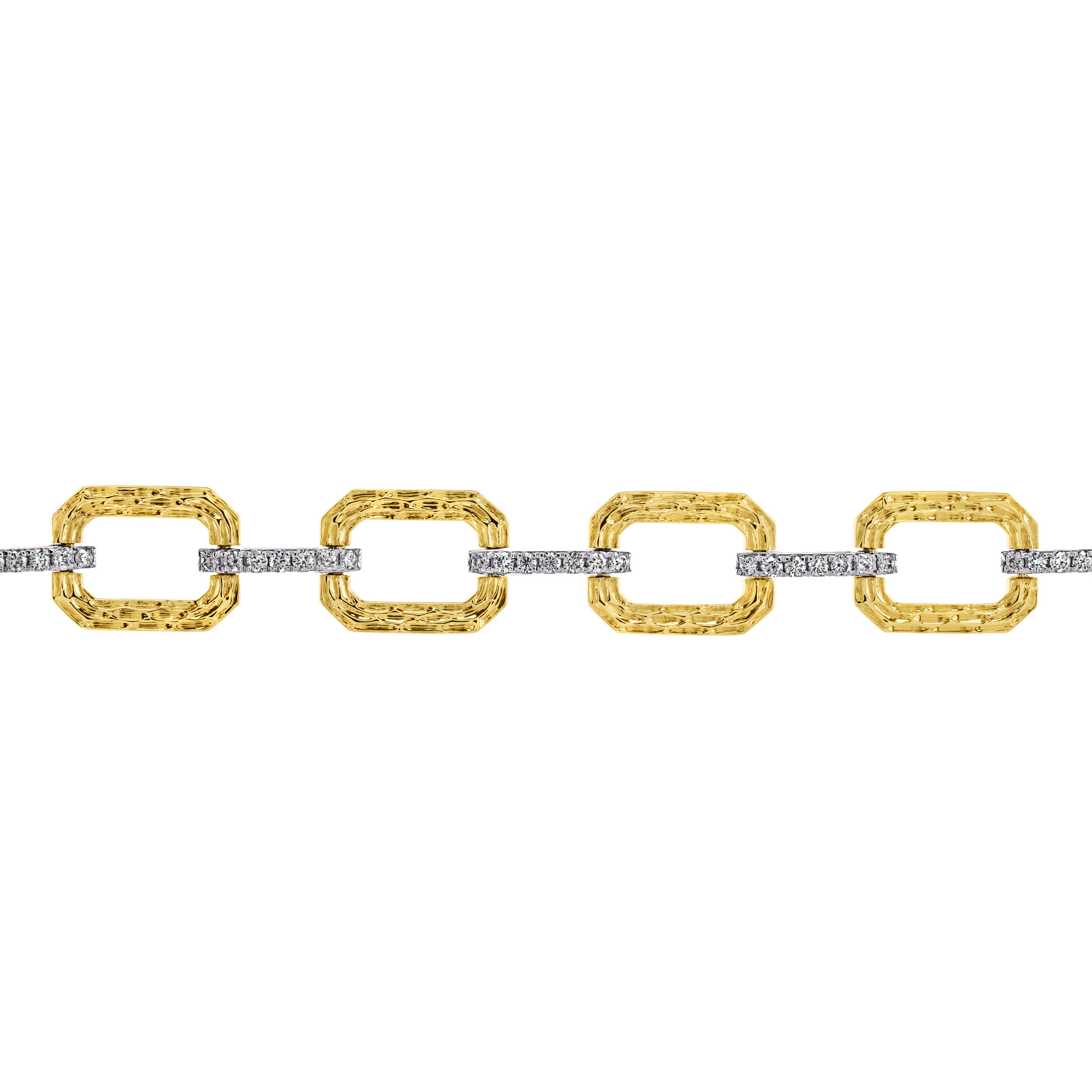 Textura&trade; 14K Two Tone Textured Elongated Link Alternating with Diamond Set Link Diamond 2.31 Ctw