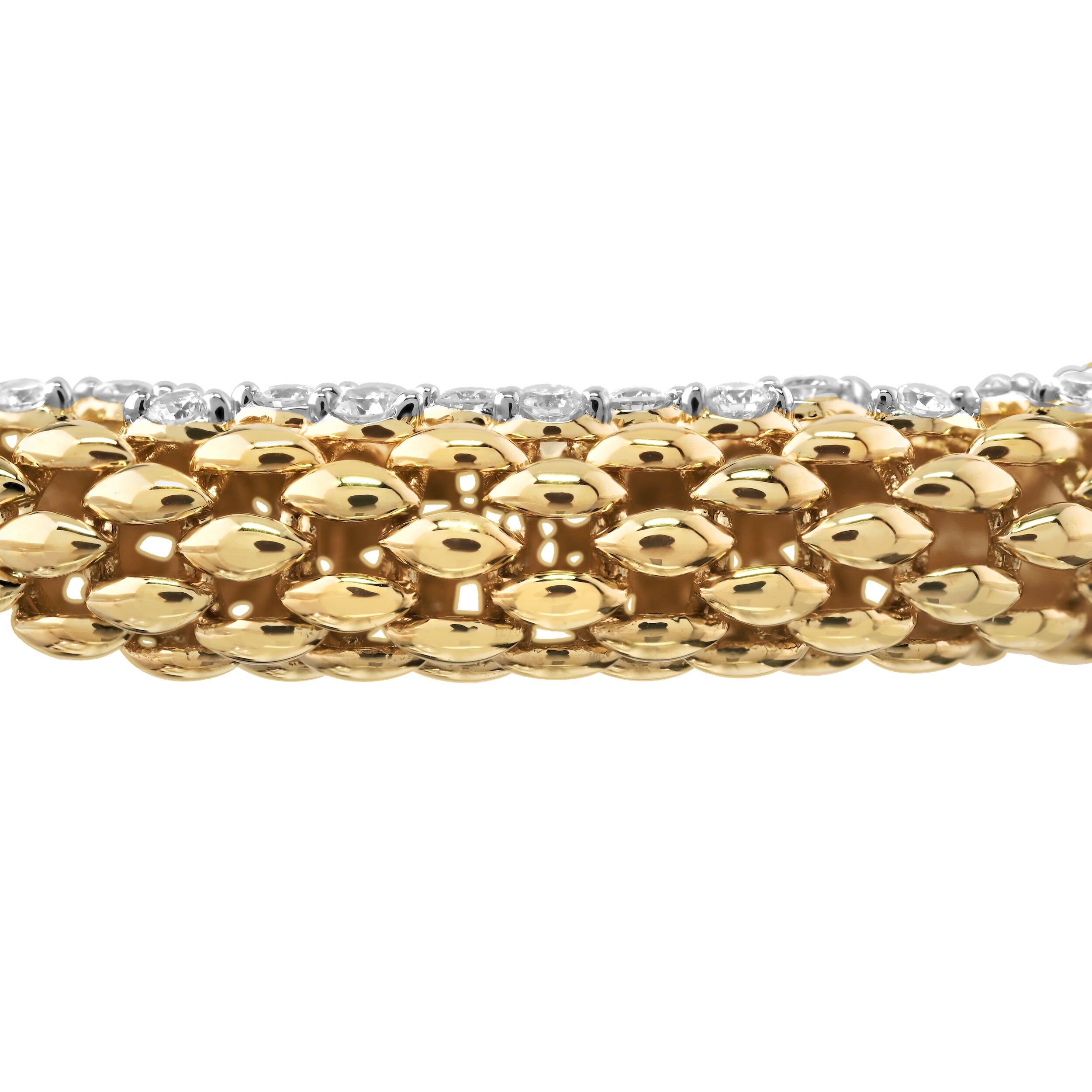 14K Yellow Gold Thick Mesh Articulated Lobster Clasp Diamond Bracelet 2.76 Ctw