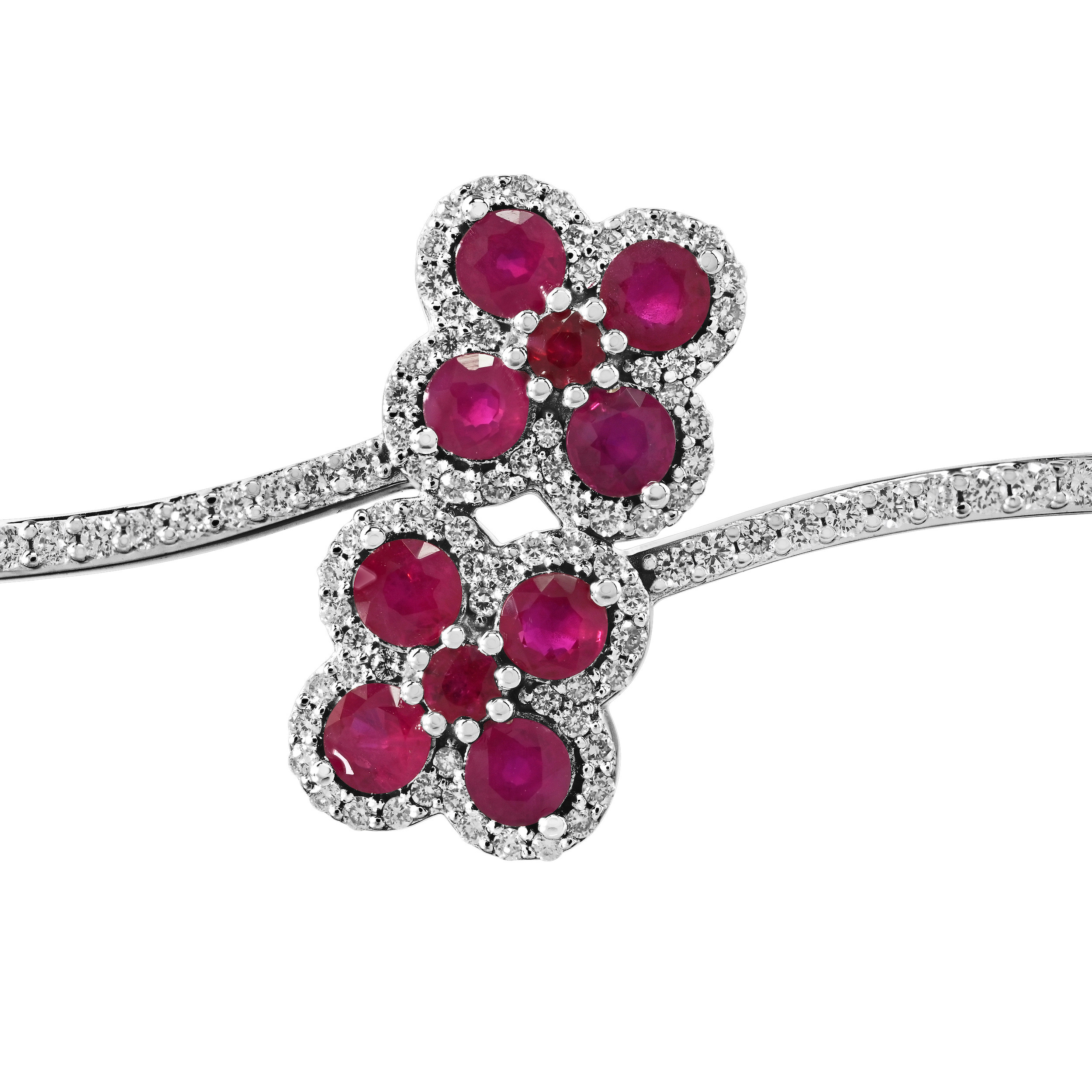 Majestic Gems&trade; 14k White Gold Color Stone Clover Bypass Hinged Ruby & Diamond 1.69 Ctw