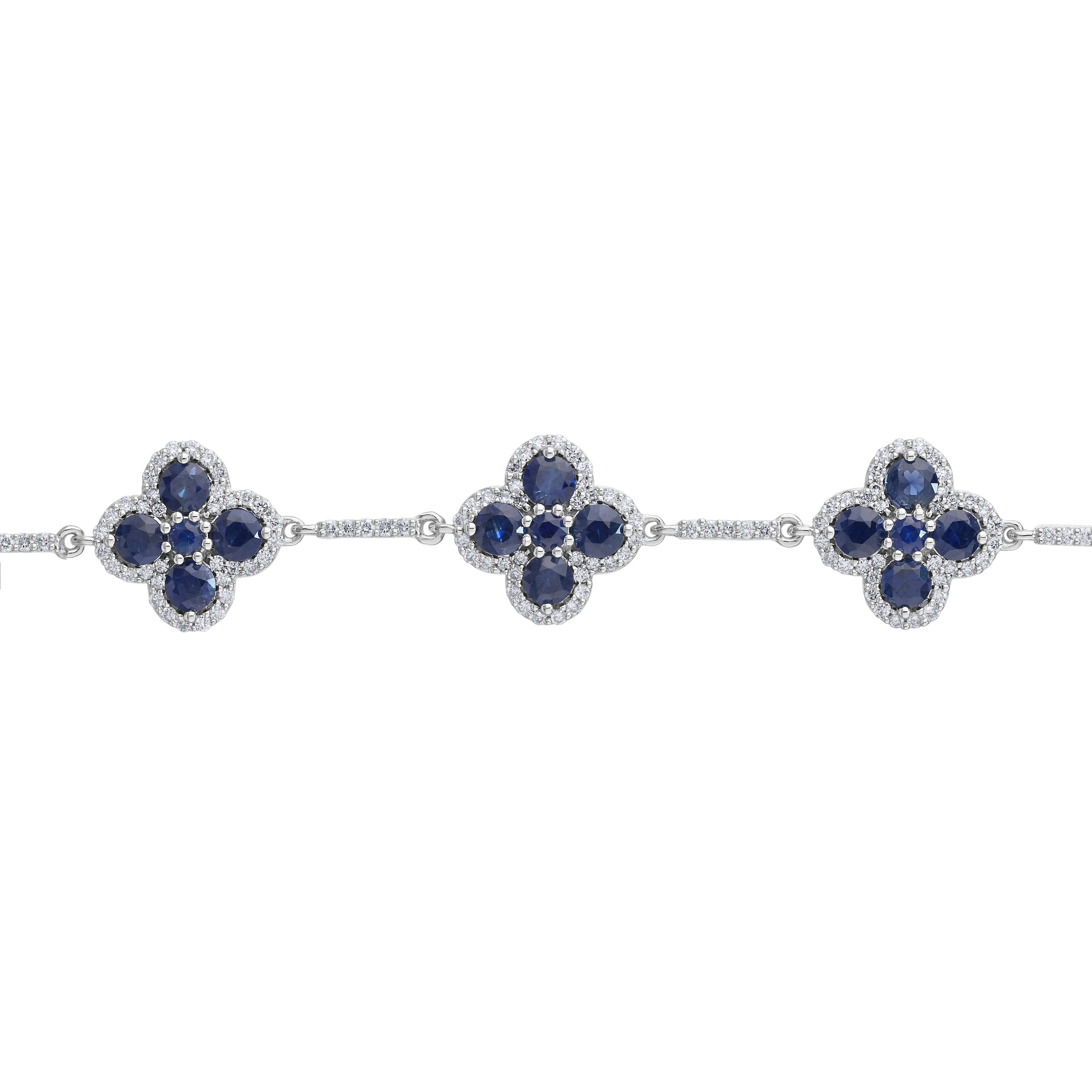 Majestic Gems&trade; 14k White Gold Color Stone Clovers with Diamond Bars Between Blue Sapphire & Diamond 4.60 Ctw