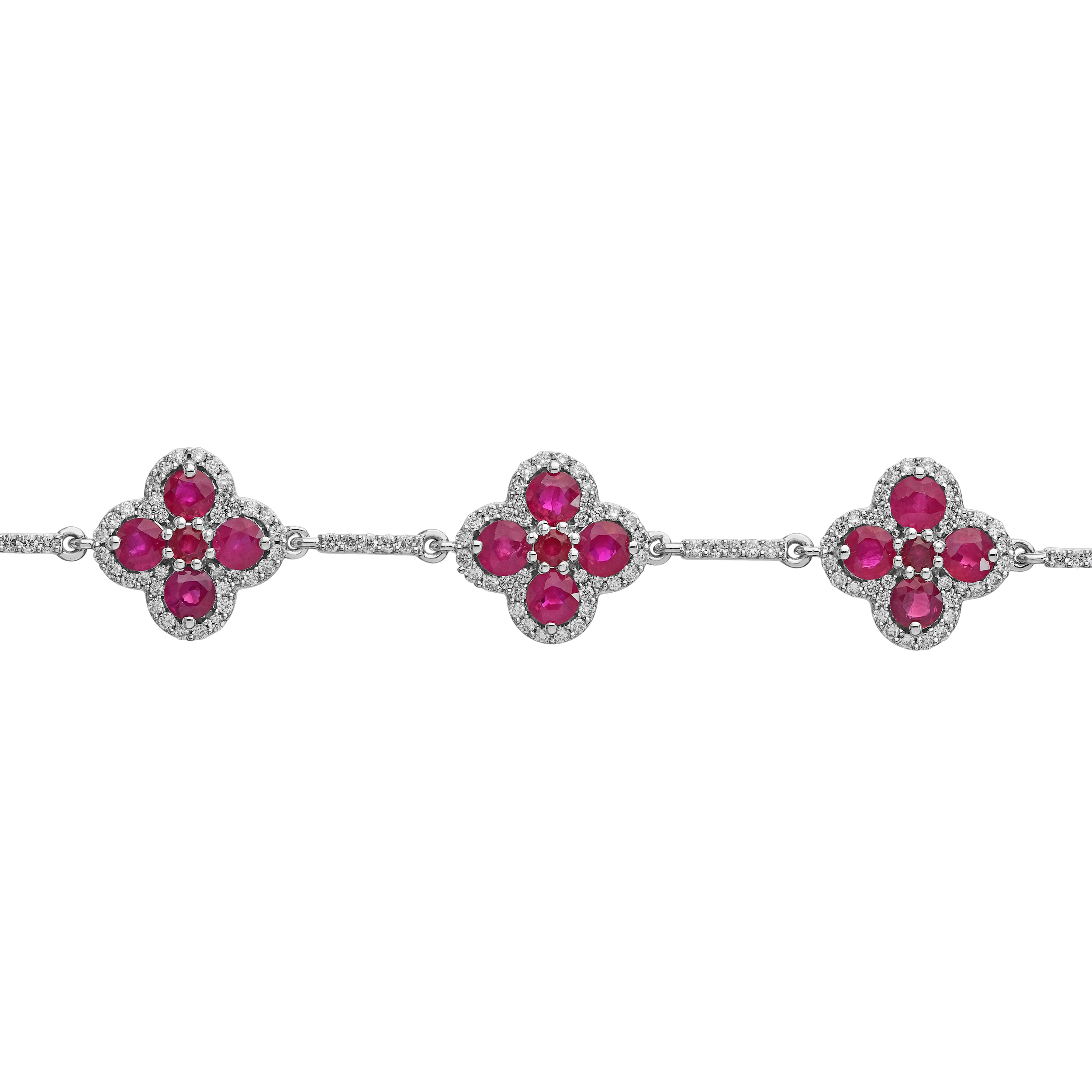 Majestic Gems&trade; 14k White Gold Color Stone Clovers with Diamond Bars Between Ruby & Diamond 4.60 Ctw