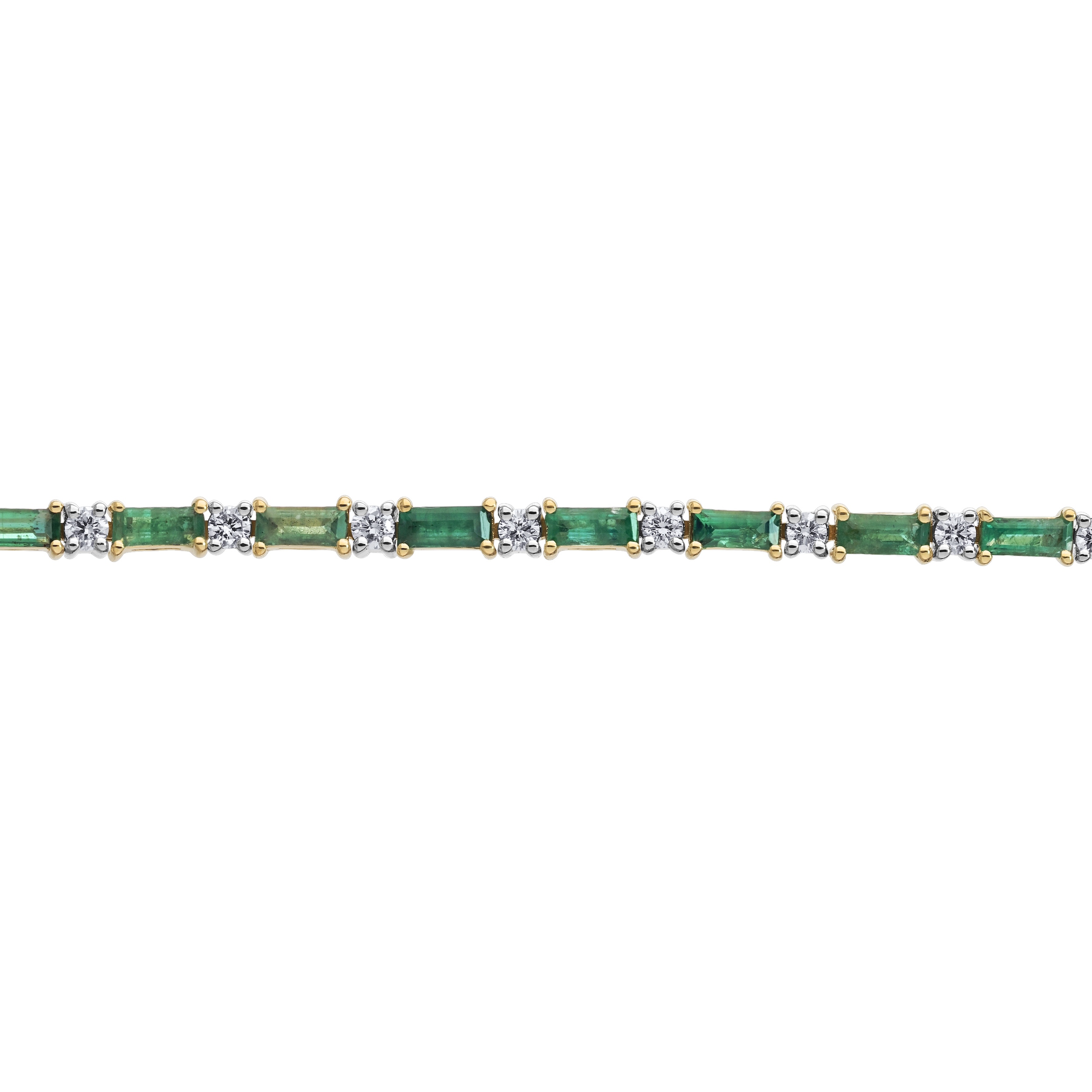 Majestic Gems&trade; 14k Yellow Gold Baguette Color Stone with Round Diamond Between Emerald & Diamond 3.78 Ctw