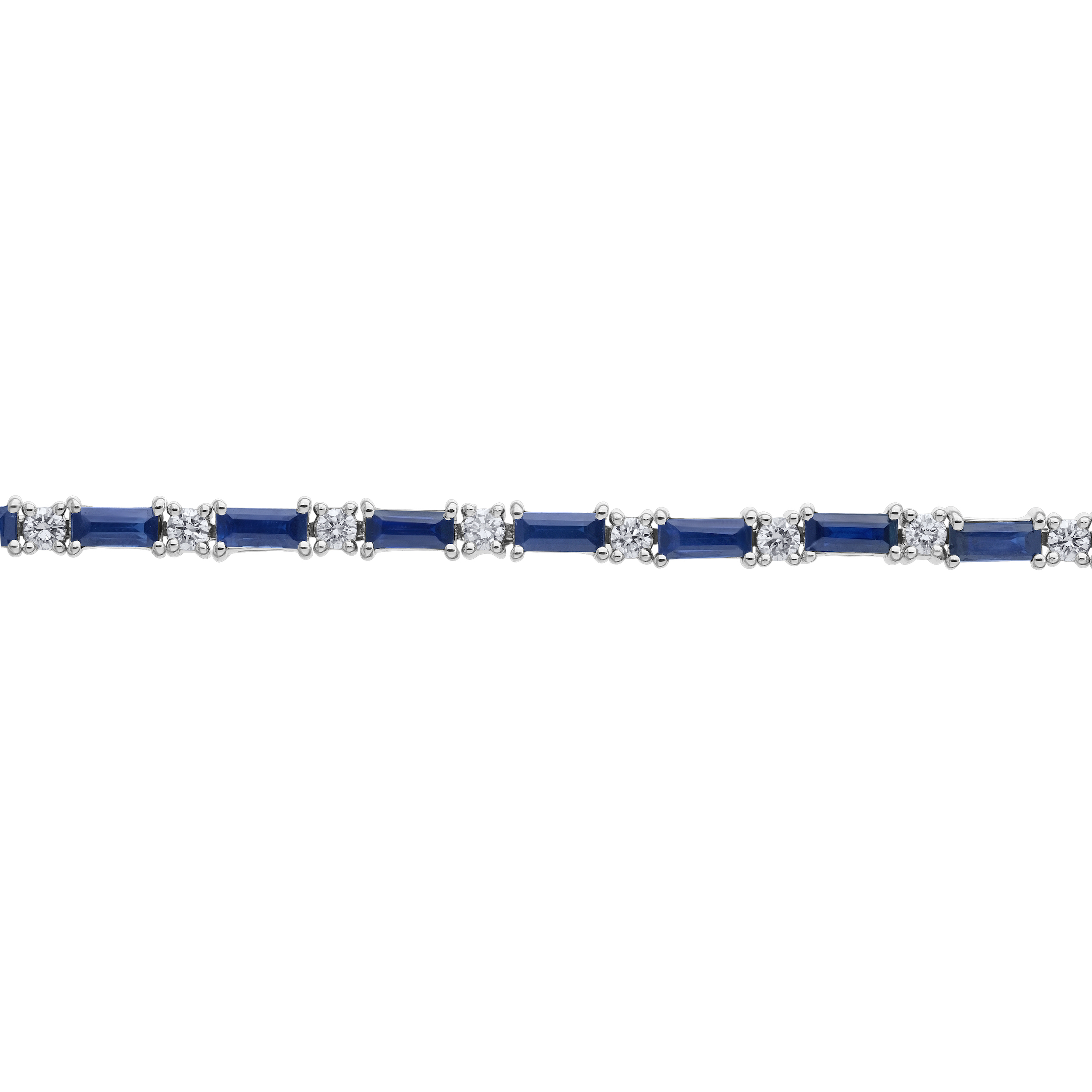 Majestic Gems&trade; 14k White Gold Baguette Color Stone with Round Diamond Between Blue Sapphire & Diamond 3.78 Ctw
