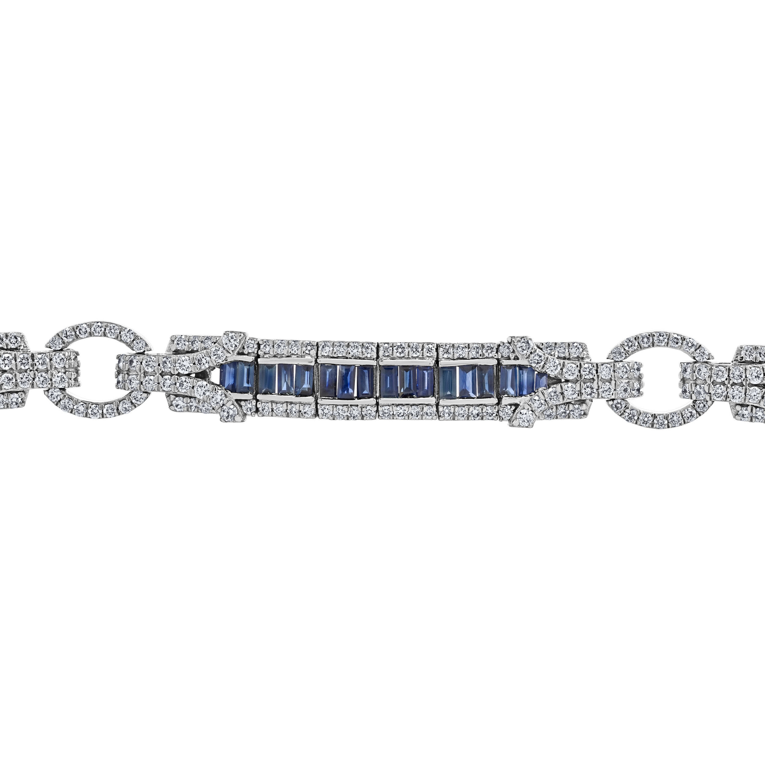 Vintage Treasures&trade; 14k White Gold Baguette Sapphire & Diamond Art Deco Bracelet Diamond & Blue Sapphire 5.56 Ctw