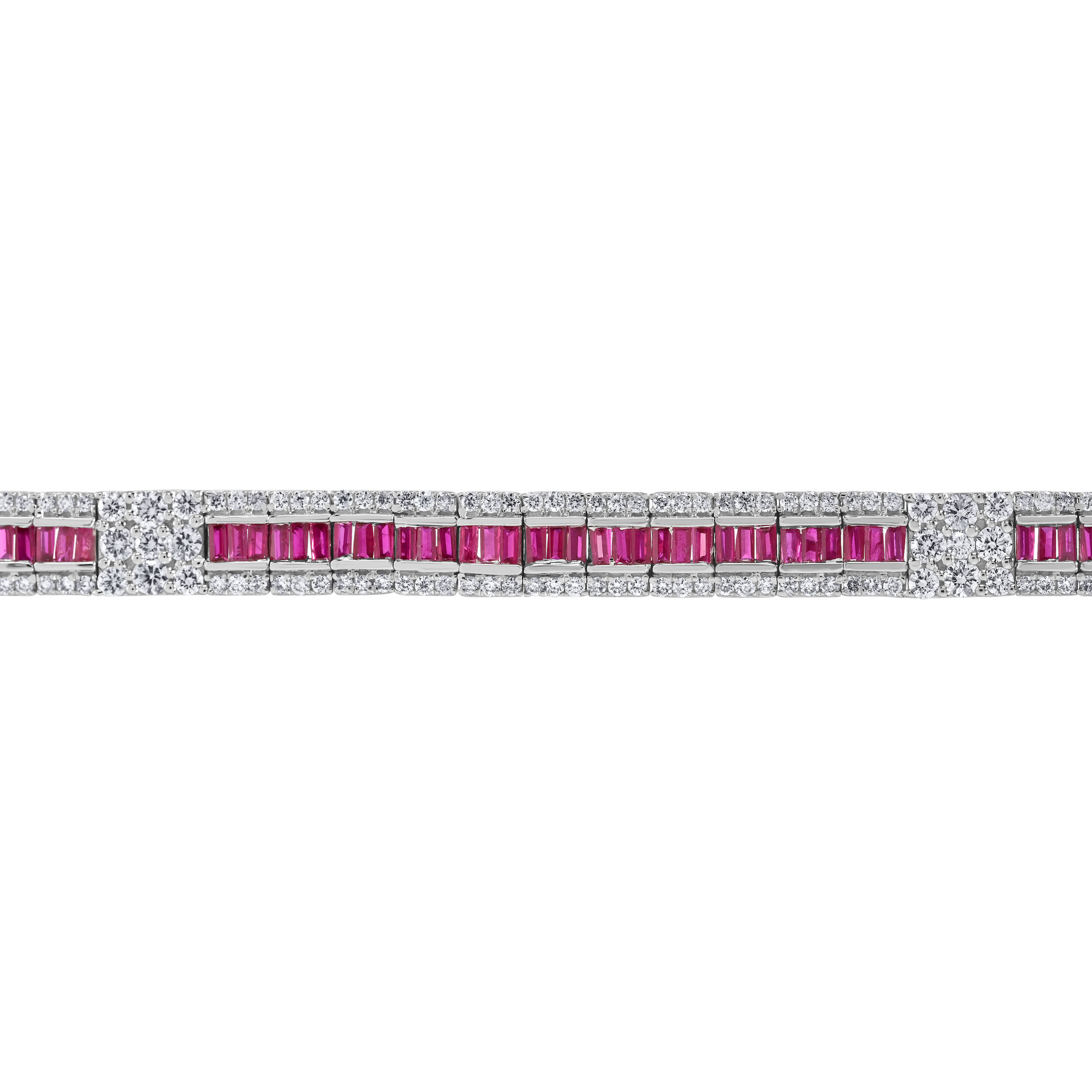 Vintage Treasures&trade; 14k White Gold Baguette Ruby & Diamond Art Deco Style Bracelet Diamond & Ruby 3.92 Ctw