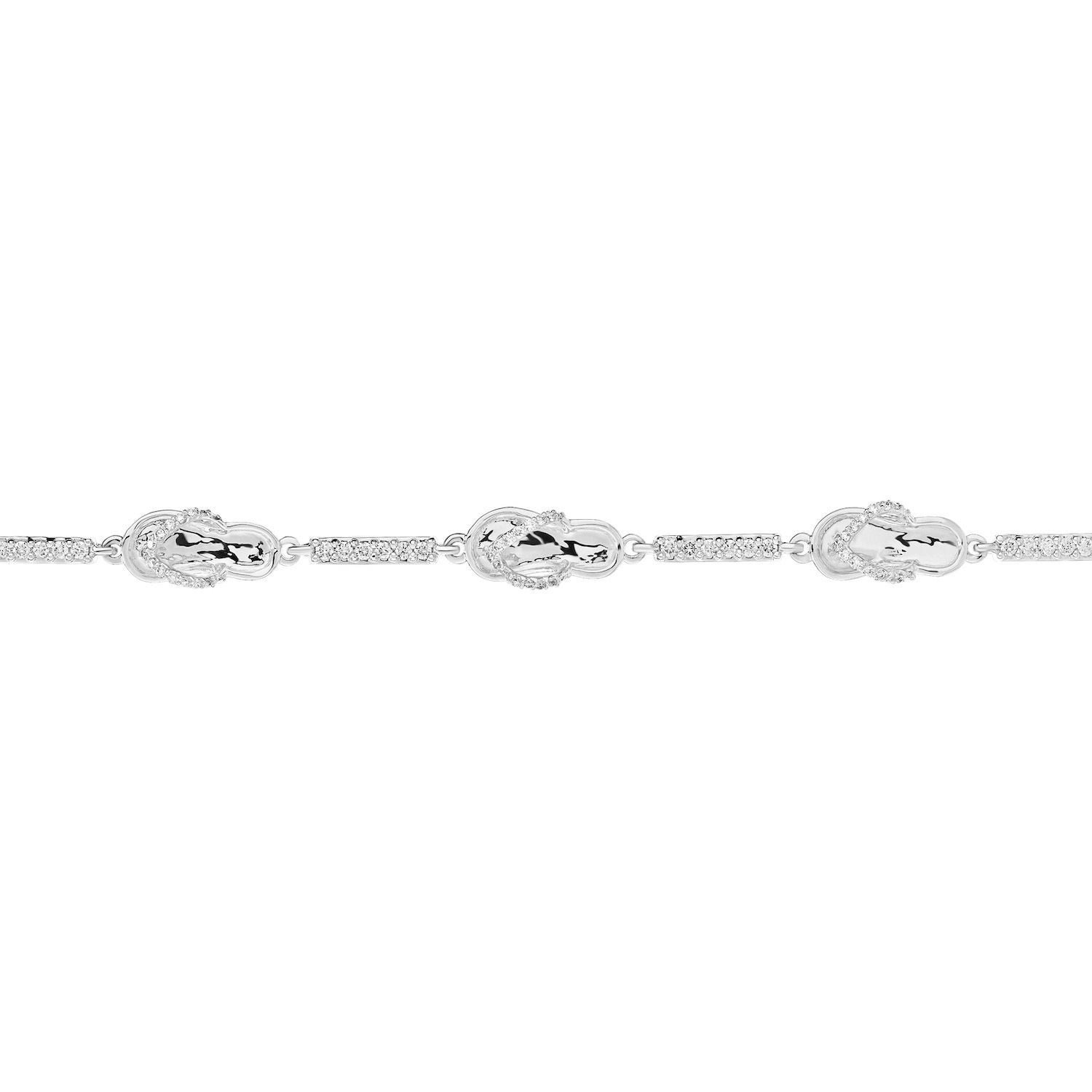 Oceanity&trade; 14K White Gold Bracelet 7 Polished Flip Flops with Pave Bars Between Diamond 0.75 Ctw