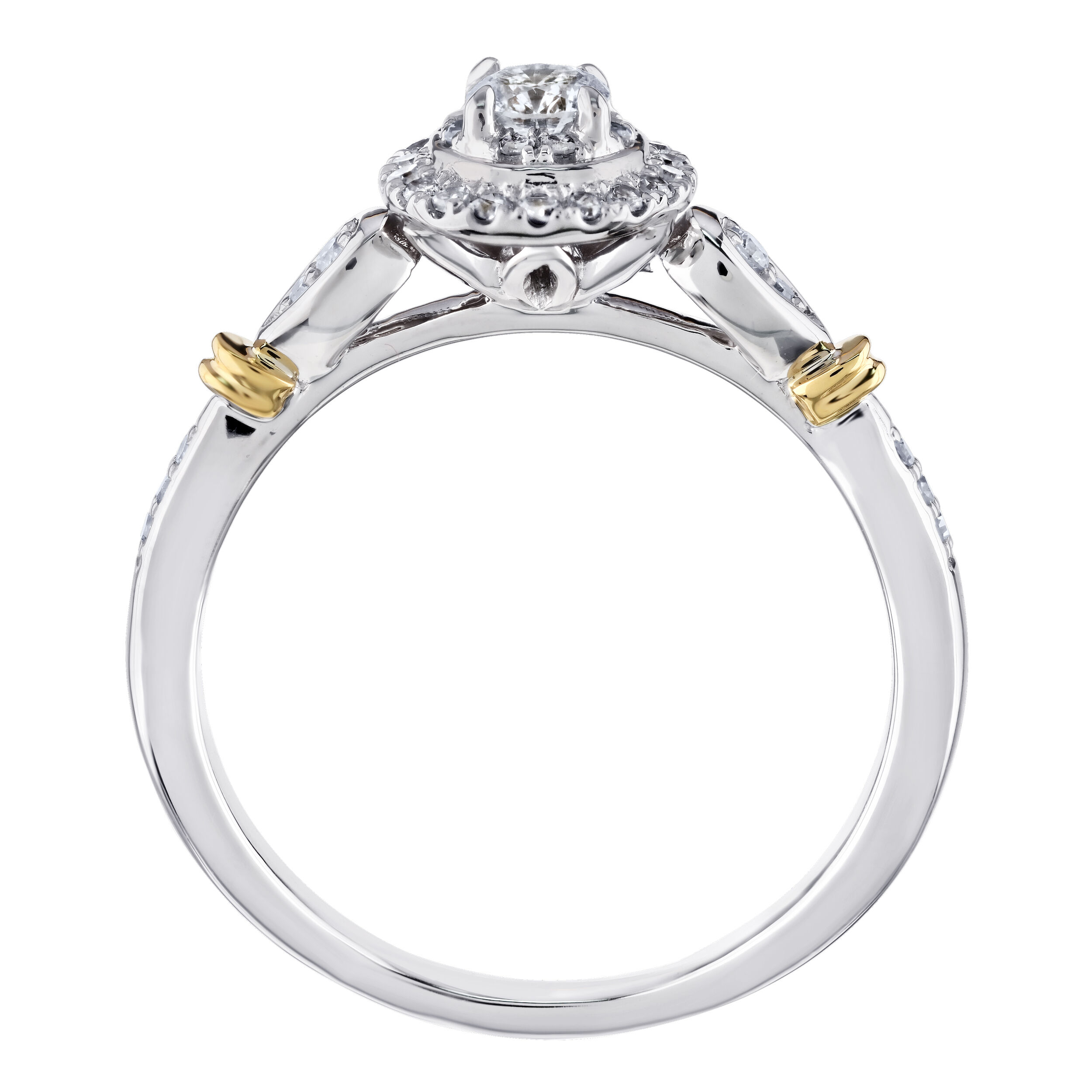Bridal Collection 10K Two Tone Ring Round Illusion Set Center with Halo Diamond 1.05 Ctw