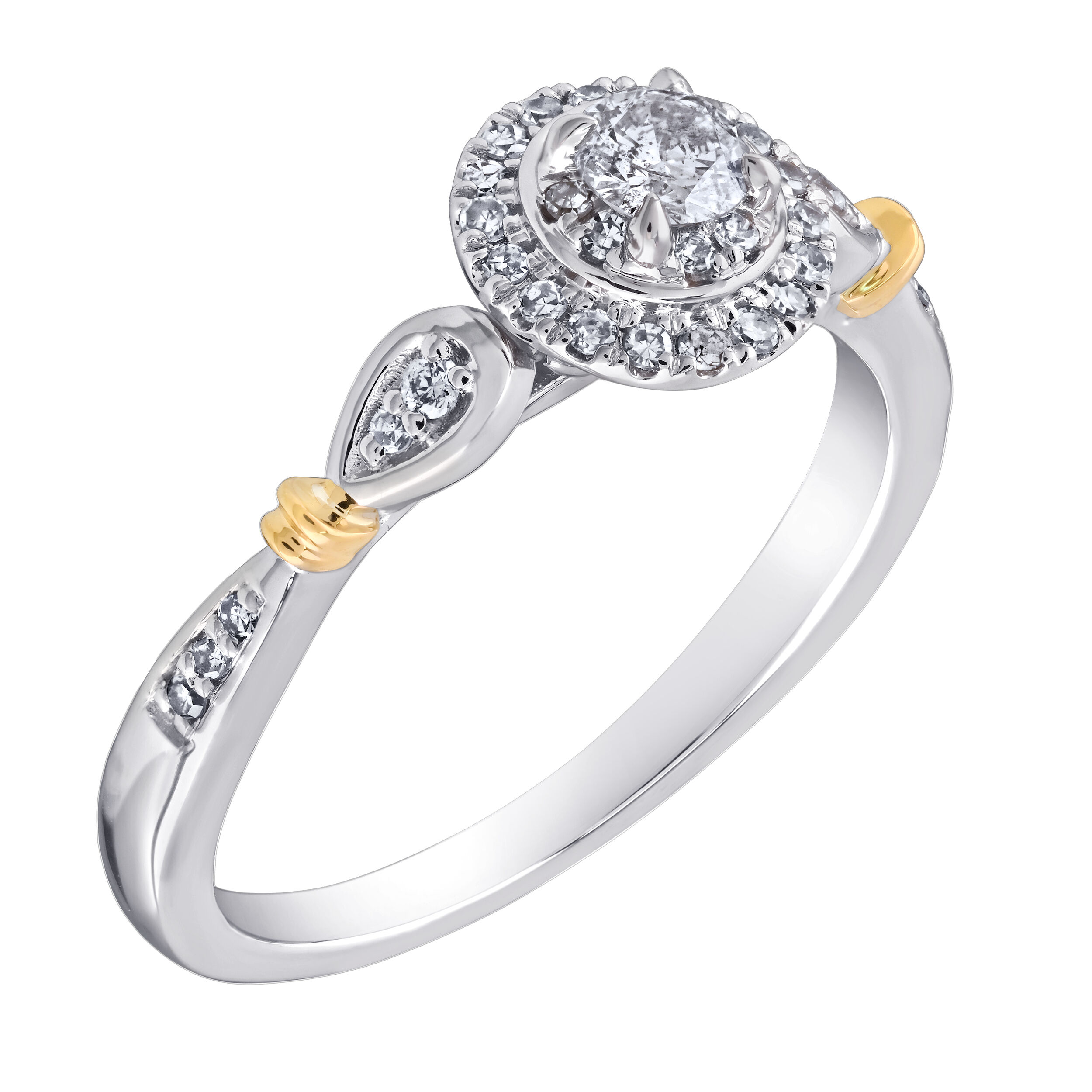 Bridal Collection 10K Two Tone Ring Round Illusion Set Center with Halo Diamond 1.05 Ctw