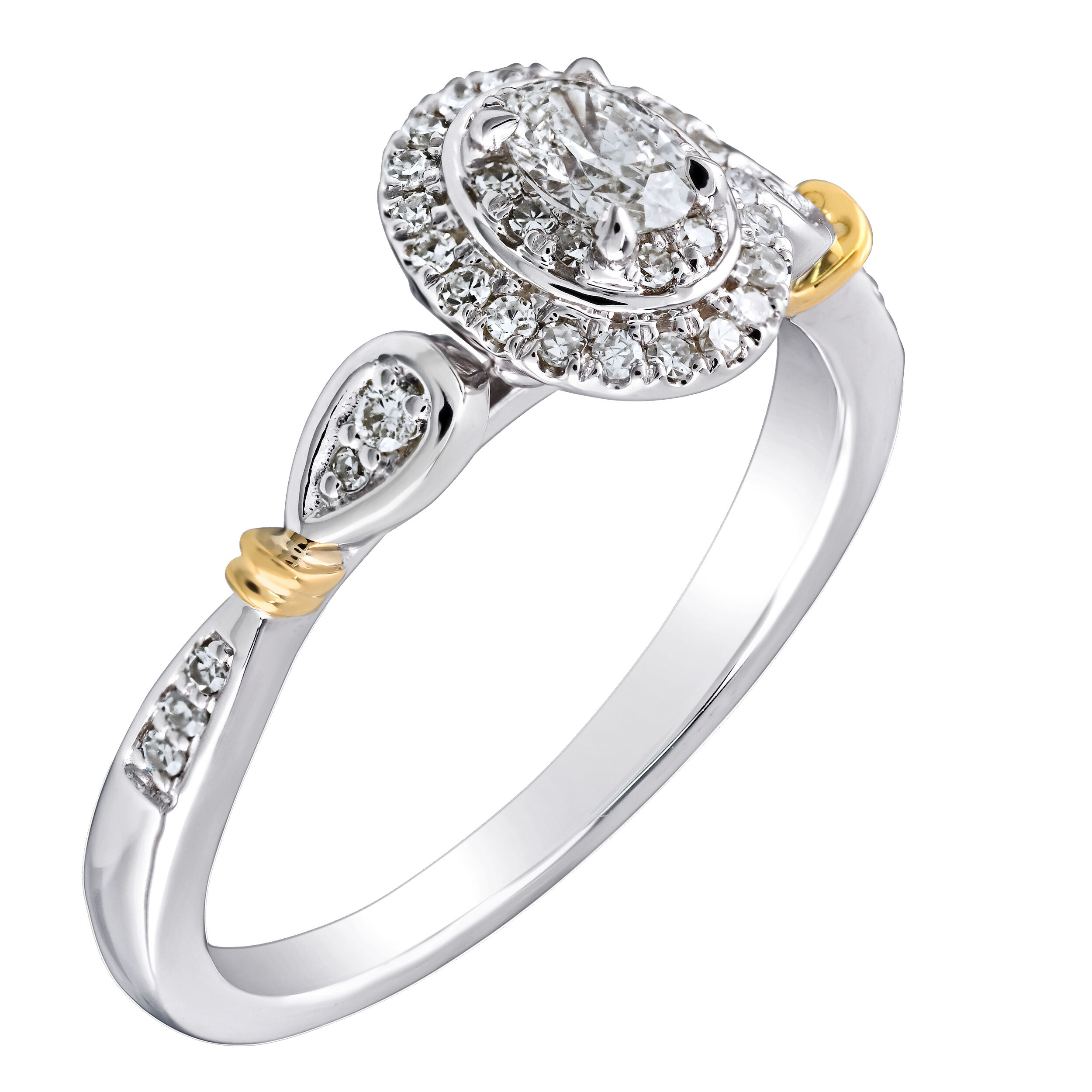 Bridal Collection 10K Two Tone Ring Oval Shape Halo Cluster Center Diamond 0.33 Ctw