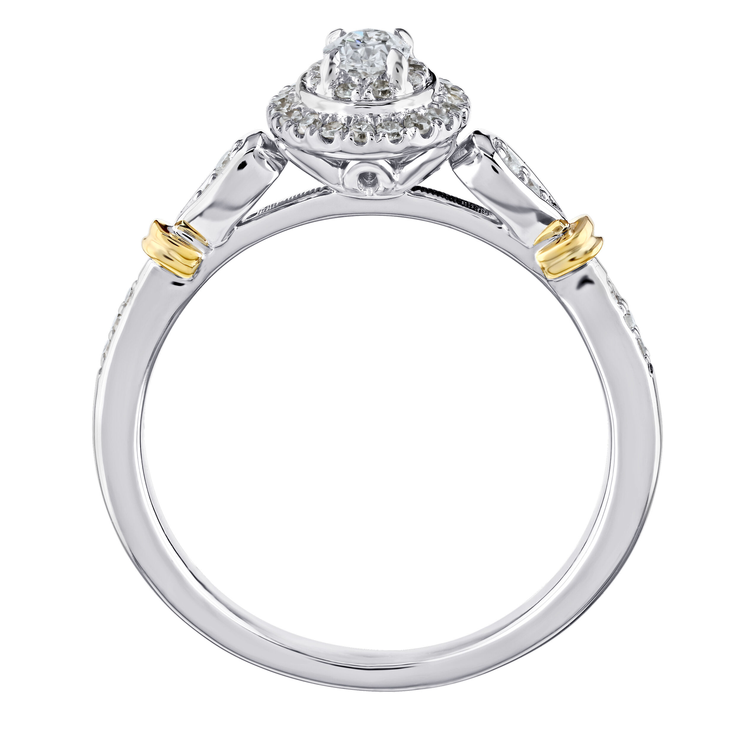 Bridal Collection 10K Two Tone Ring Oval Shape Halo Cluster Center Diamond 0.33 Ctw