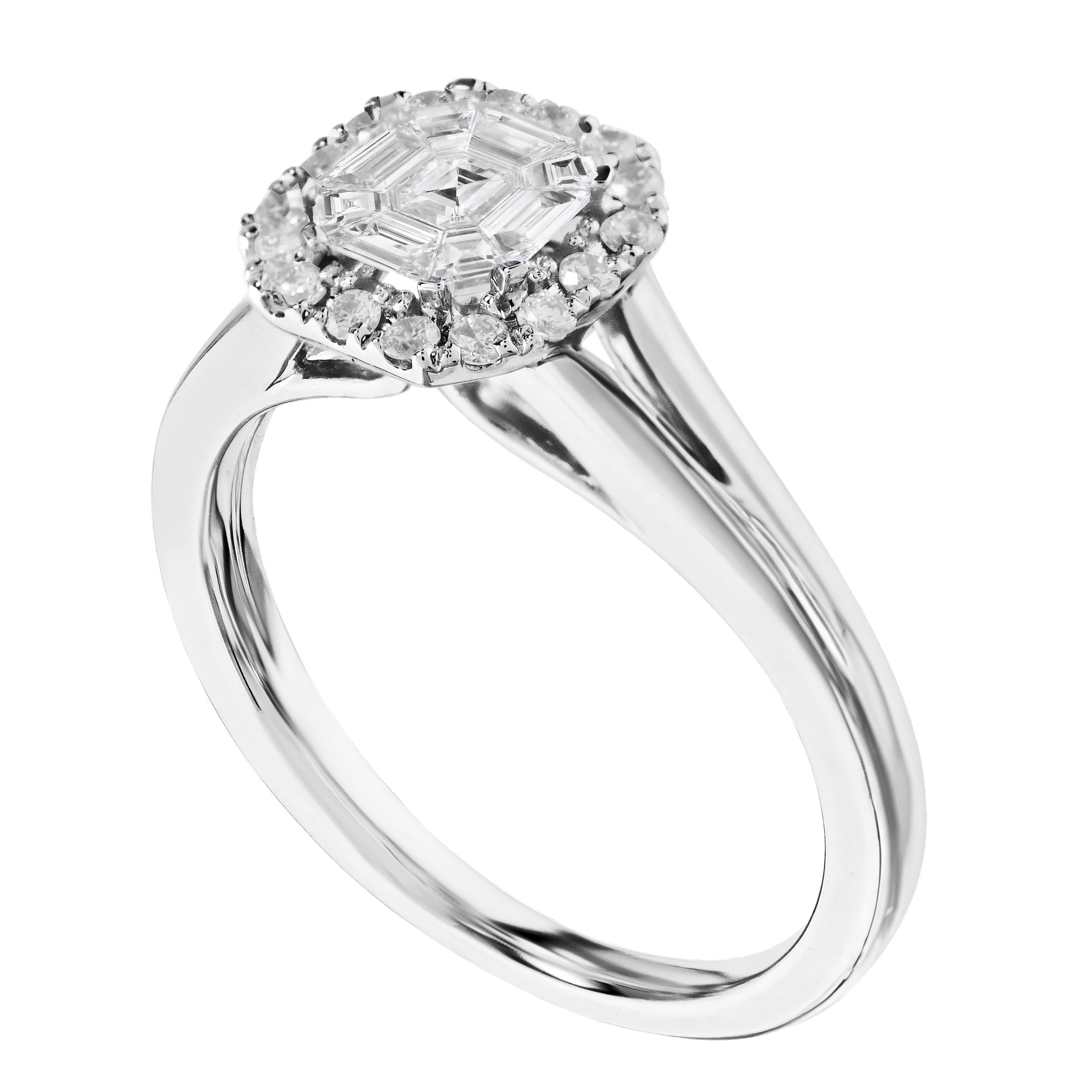 Compozit&trade; 14K White Gold Asscher Shape Halo Split Shank Ring Diamond 0.49 Ctw Cutting Edge Technology
