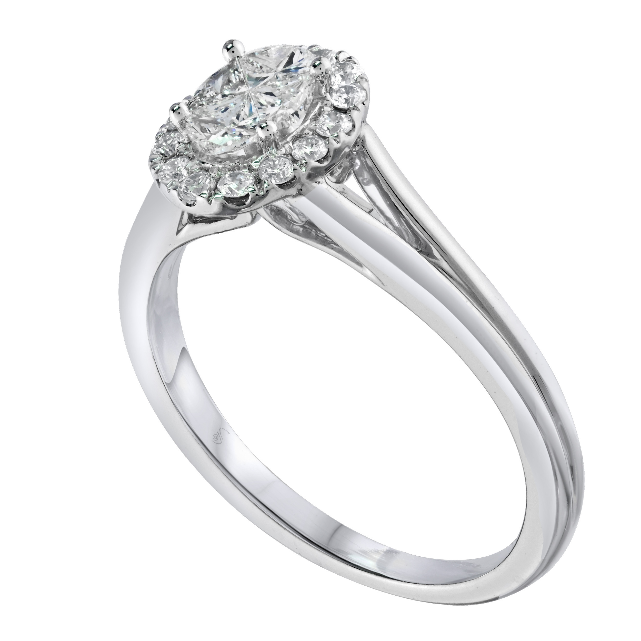 Compozit&trade; 14K White Gold Oval Shape Halo Split Shank Ring Diamond 0.49 Ctw Cutting Edge Technology