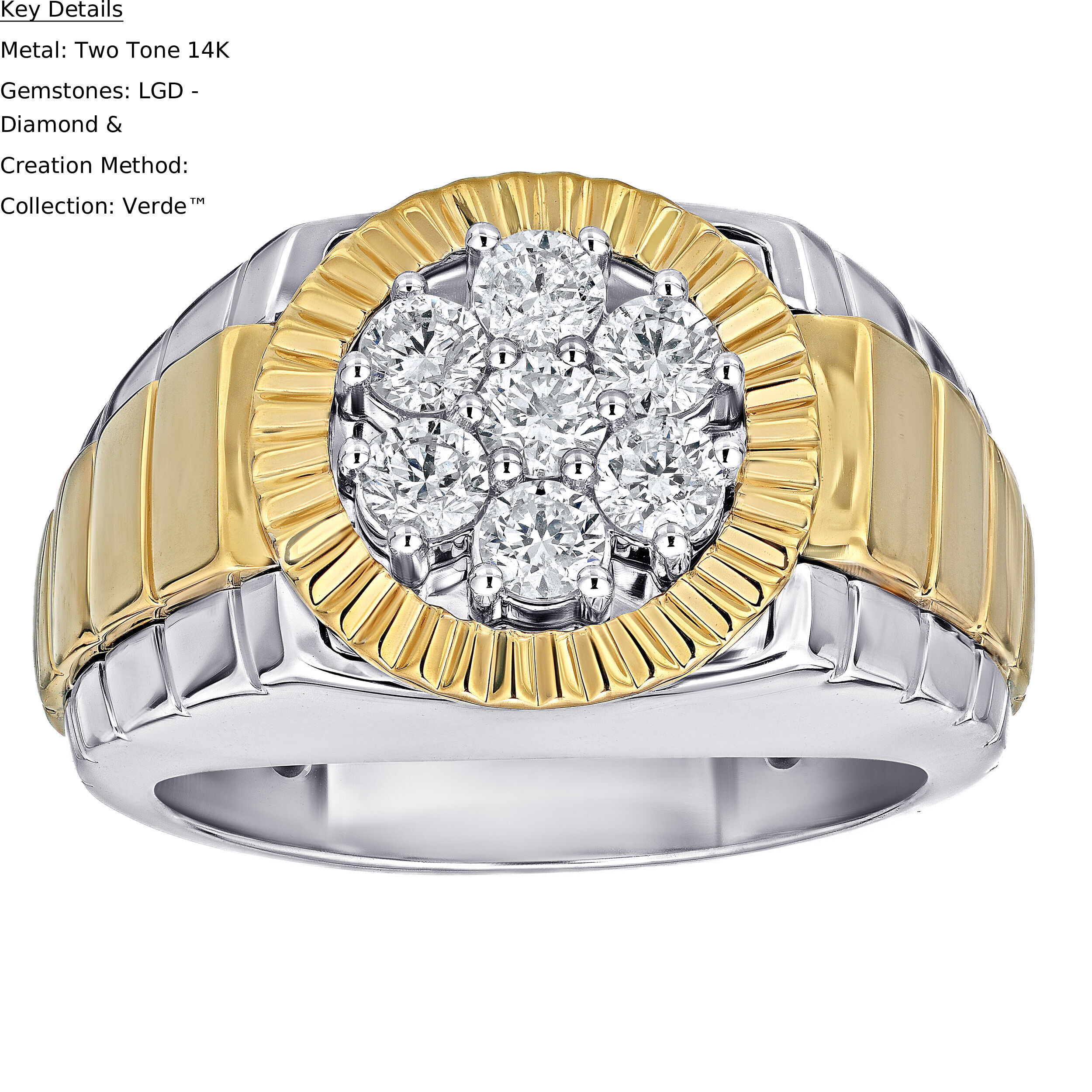 VERDE&trade; 14k Two Tone Cluster Center with Fluted Bezel Ring 1.00 Ctw LAB GROWN DIAMONDS