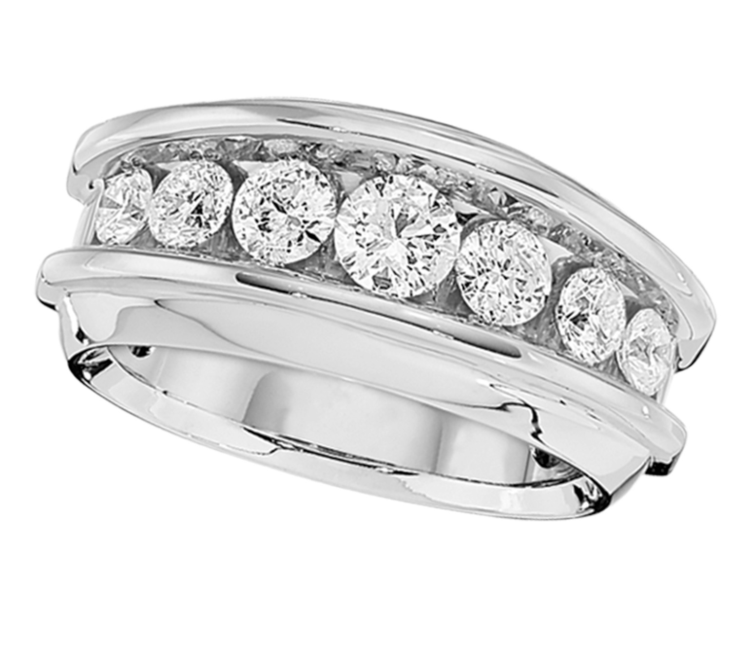 Shefian&trade; 14K White Gold Ring Men's Channel Set 7 Stone with Rails Diamond 1.00 Ctw