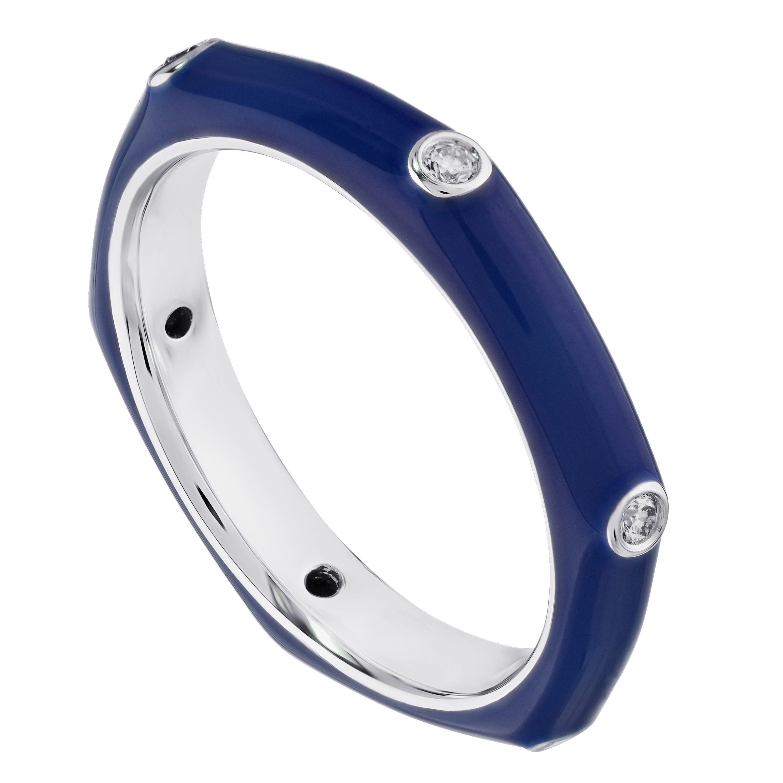 14K White Gold Enamel with Bezel Diamonds Diamond Ring 0.10 Ctw