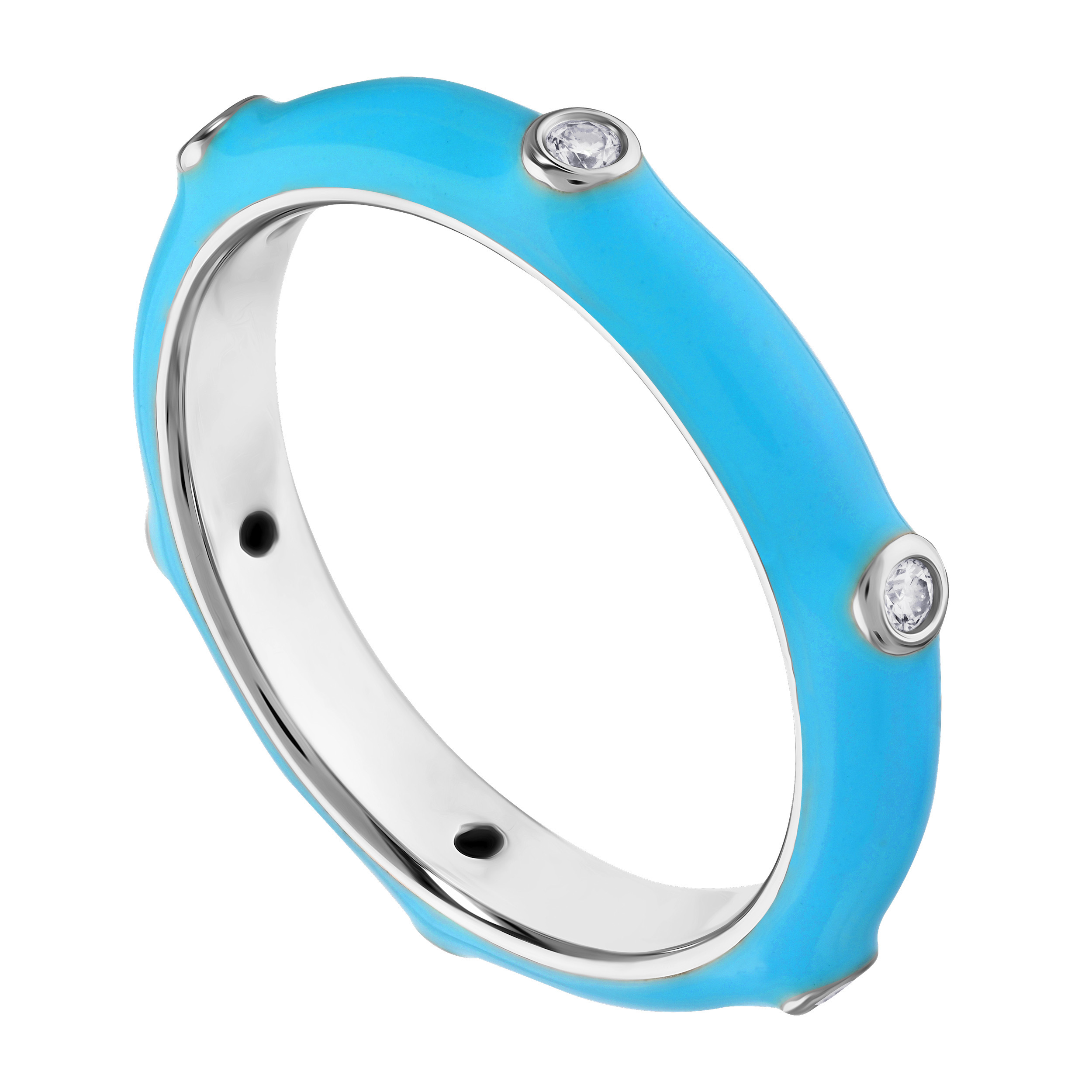 14K White Gold Enamel with Bezel Diamonds Diamond Ring 0.10 Ctw