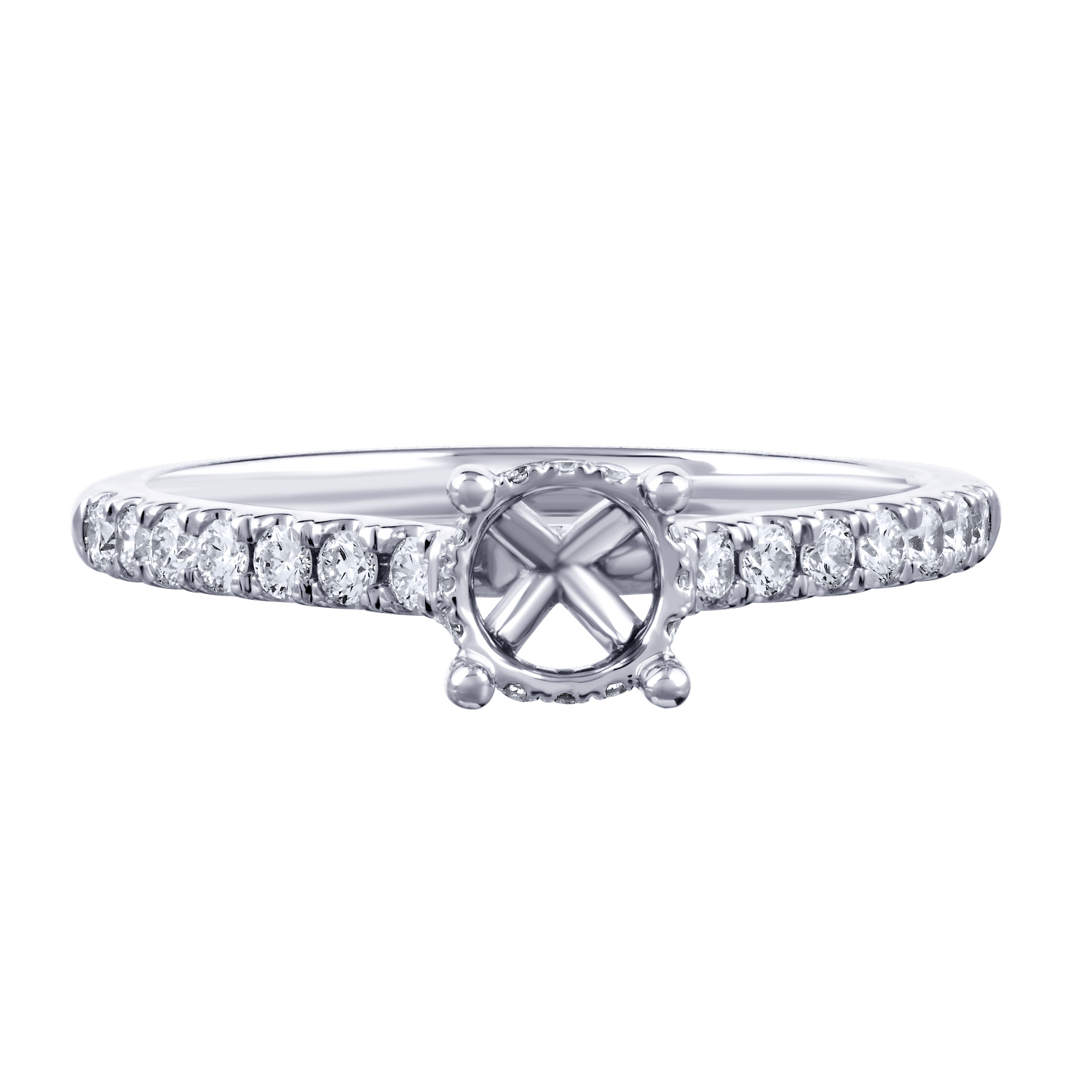 Bridal Collection 14K White Gold Semi-Mount Semi Mount Round Center Swept Up Shoulders Hidden Halo Diamond 0.32 Ctw