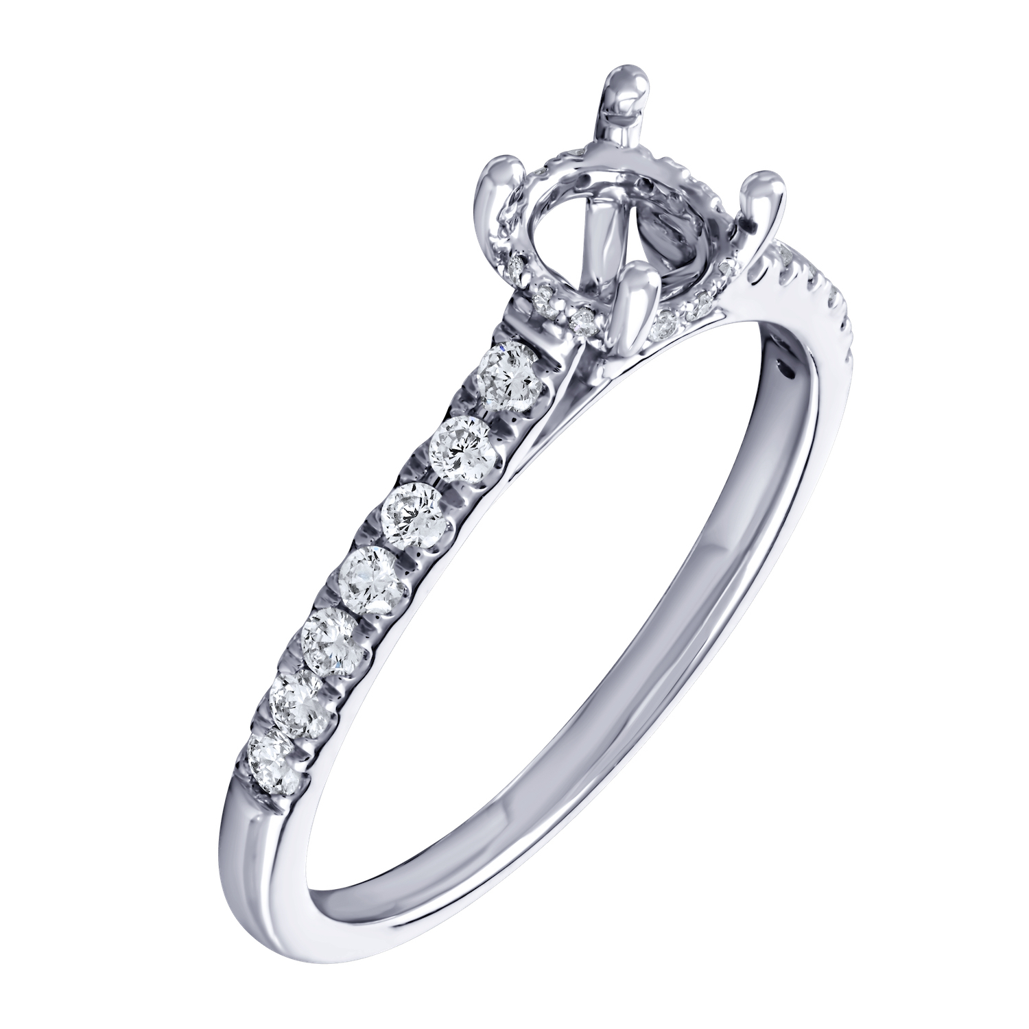 Bridal Collection 14K White Gold Semi-Mount Semi Mount Round Center Swept Up Shoulders Hidden Halo Diamond 0.32 Ctw