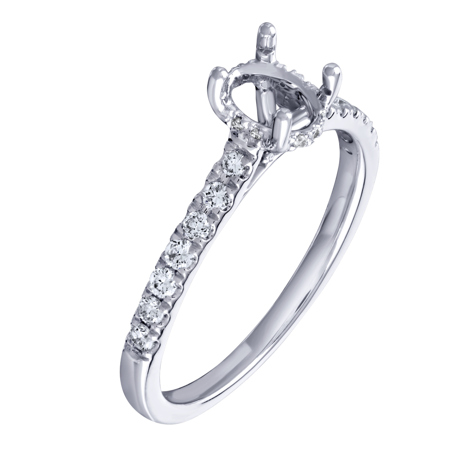 Bridal Collection 14K White Gold Semi-Mount Oval Center Swept Up Shared Prong Swept Up Shoulders Hidden Halo Diamond 0.32 Ctw