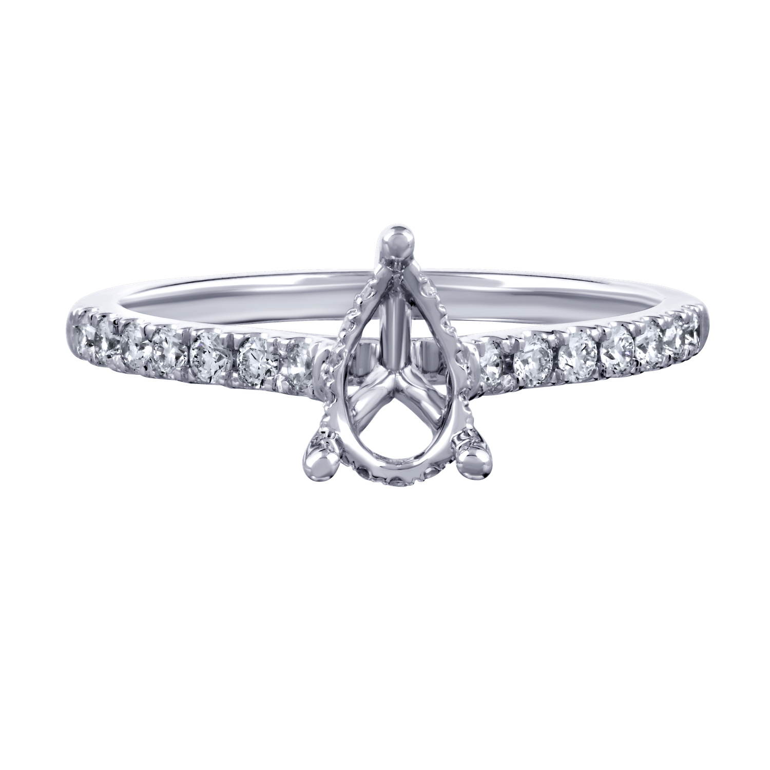 Bridal Collection 14K White Gold Semi-Mount Pear Shape Center Swept Up Shared Prong Swept Up Shoulders Hidden Halo Diamond 0.32 Ctw