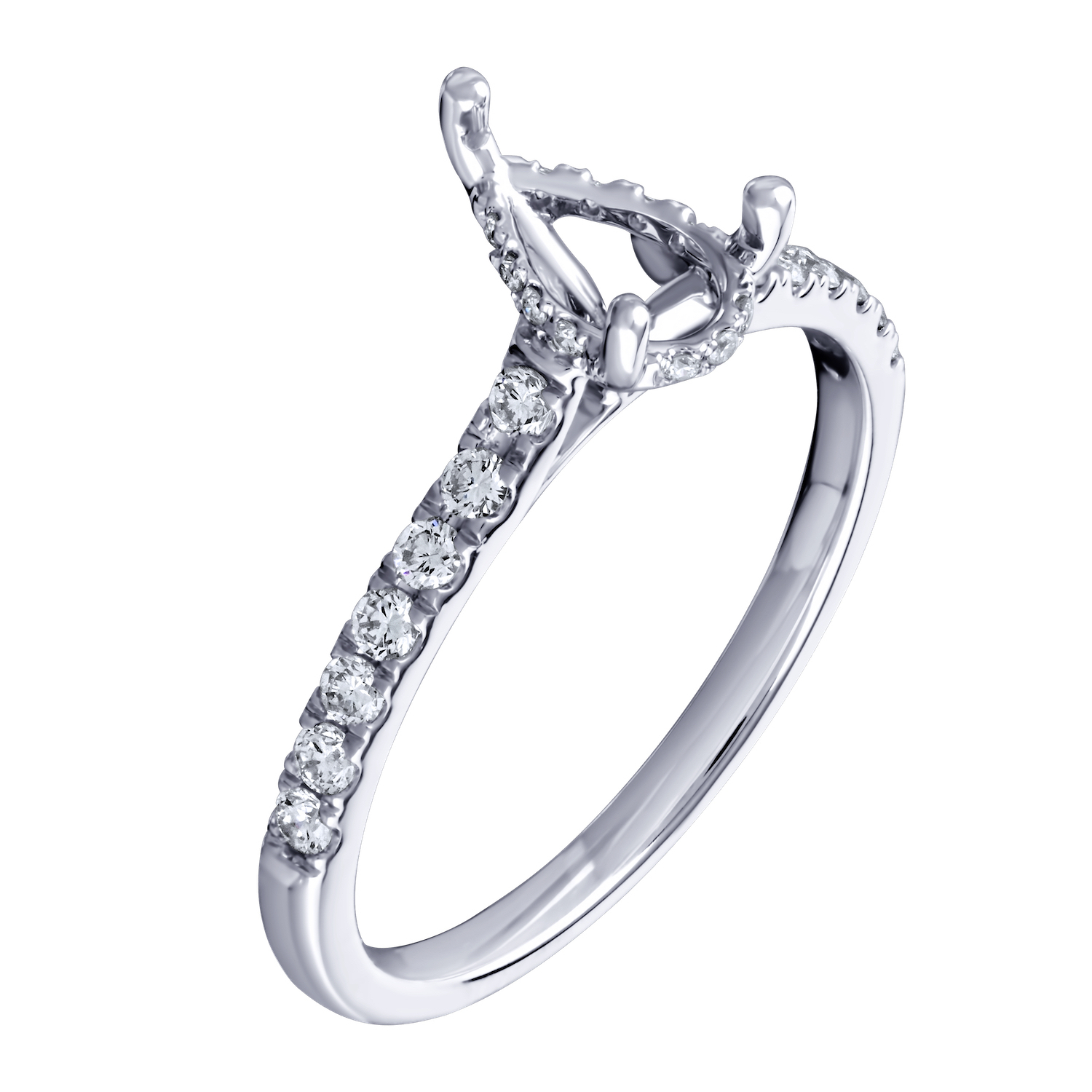 Bridal Collection 14K White Gold Semi-Mount Pear Shape Center Swept Up Shared Prong Swept Up Shoulders Hidden Halo Diamond 0.32 Ctw