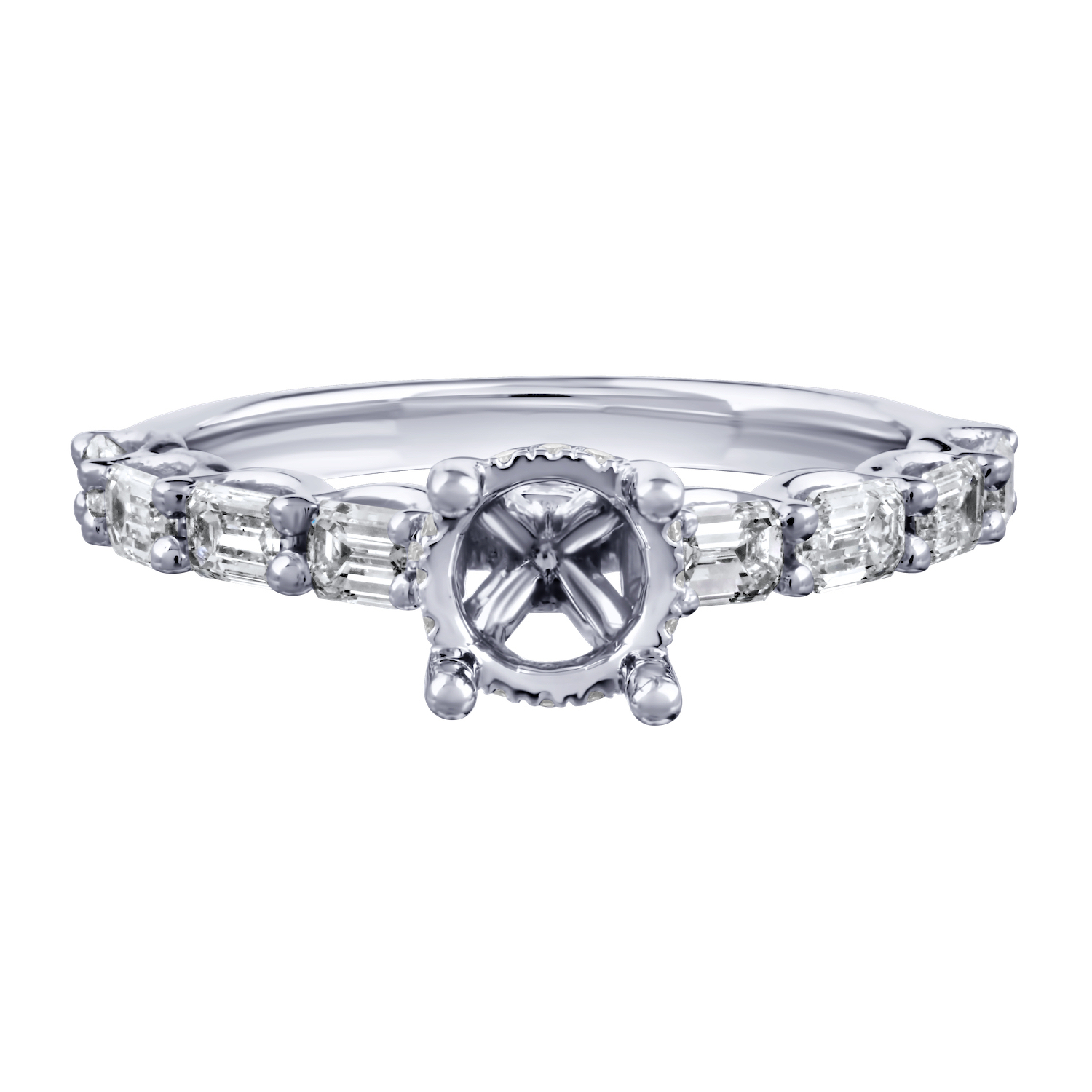 Bridal Collection 14K White Gold Semi-Mount Center Prong Set Emerald Cut Shoulders Hidden Halo 2.00