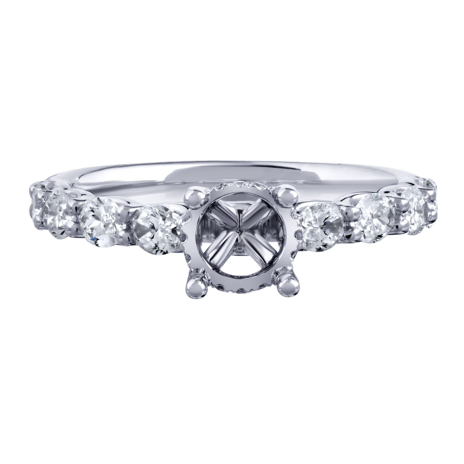 Bridal Collection 14K White Gold Semi-Mount Round Center Prong Set Oval Cut Shoulders Hidden Halo Diamond 0.88 Ctw