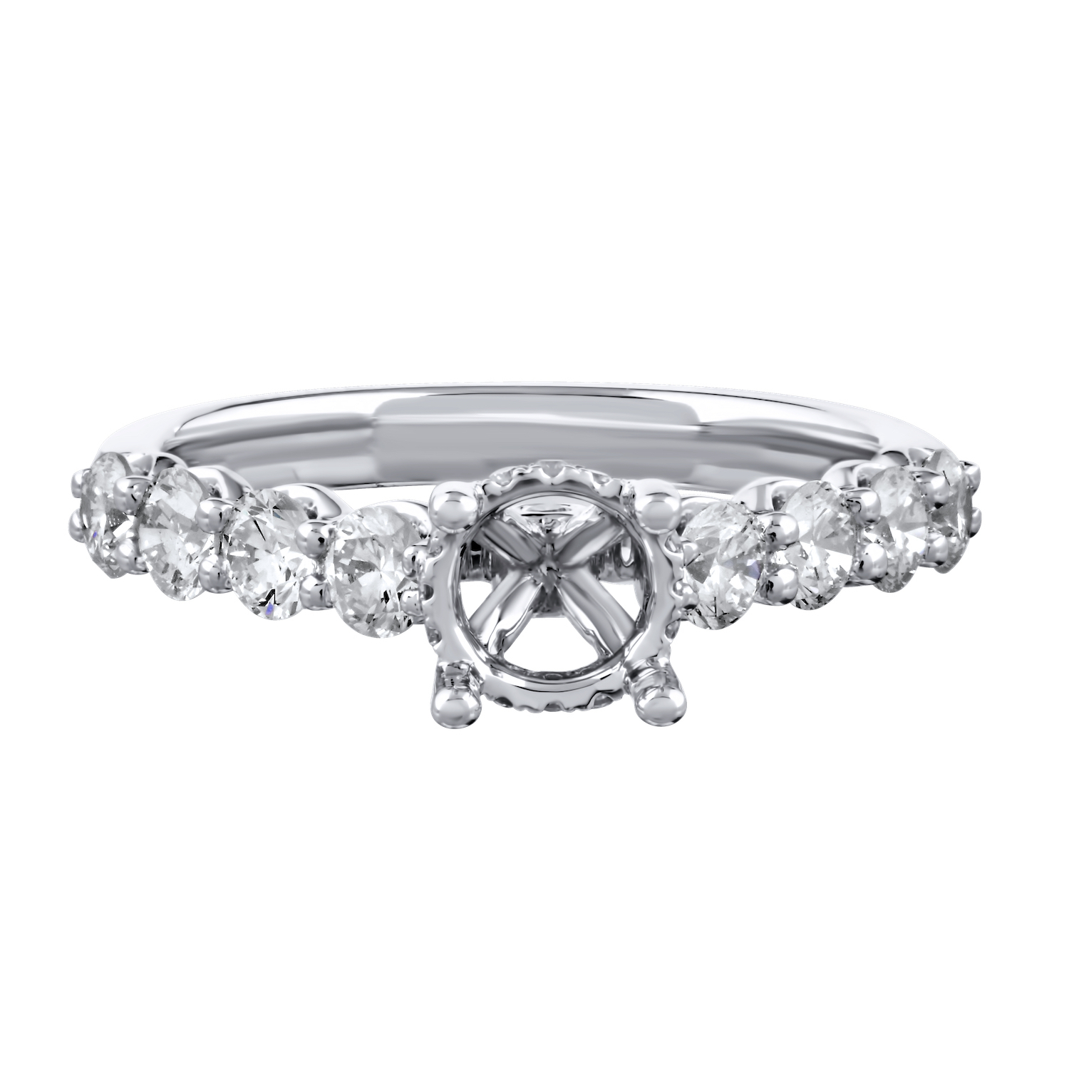 Bridal Collection 14K White Gold Semi-Mount Round Center Round Prong Set Shoulders Diamond 0.96 Ctw