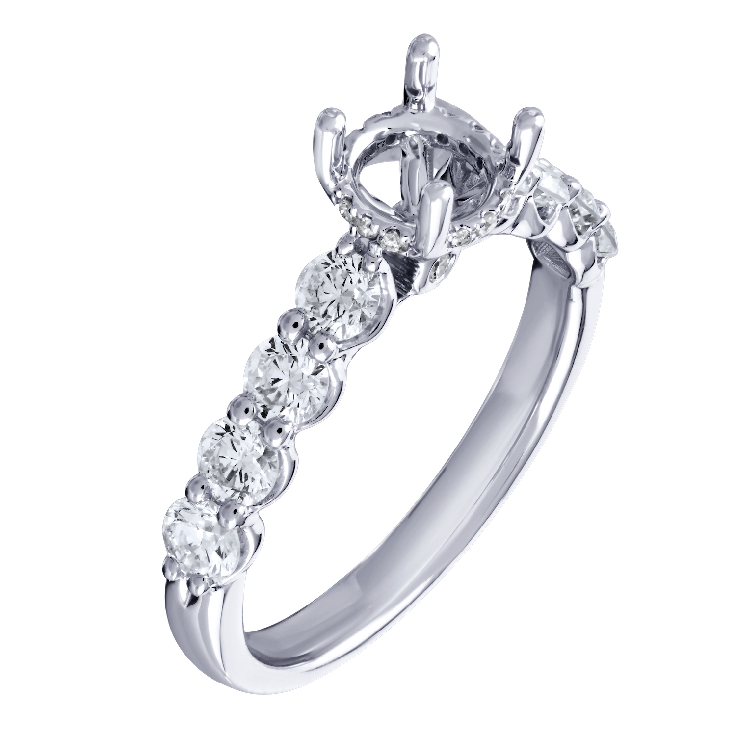 Bridal Collection 14K White Gold Semi-Mount Round Center Round Prong Set Shoulders Diamond 0.96 Ctw