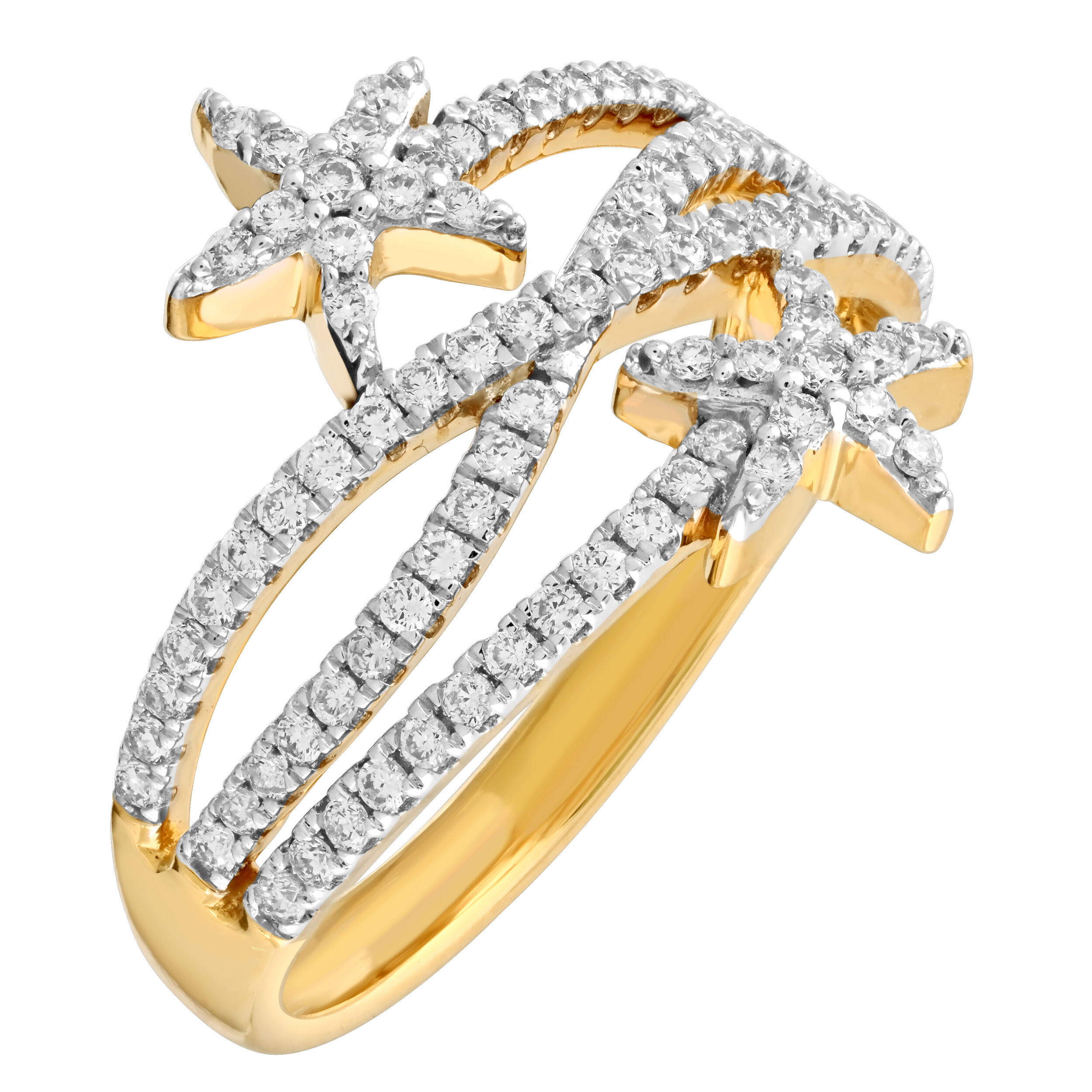 Oceanity&trade; 14K Yellow Gold Ring Pave Starfish Wrap with Crossover Diamond 0.46 Ctw