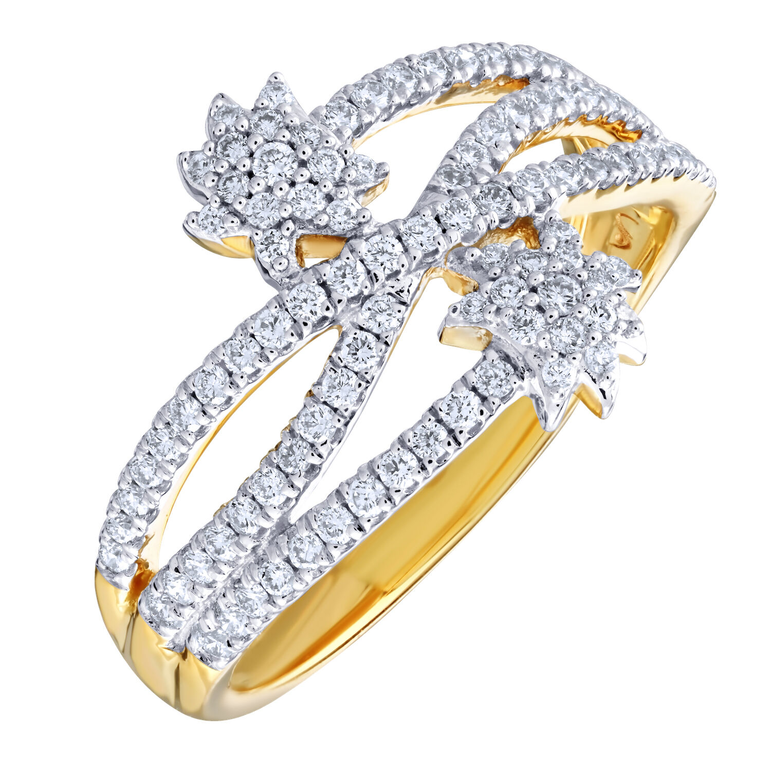 Oceanity&trade; 14K Yellow Gold Ring Pave Palm Trees Wrap with Crossover Diamond 0.46 Ctw