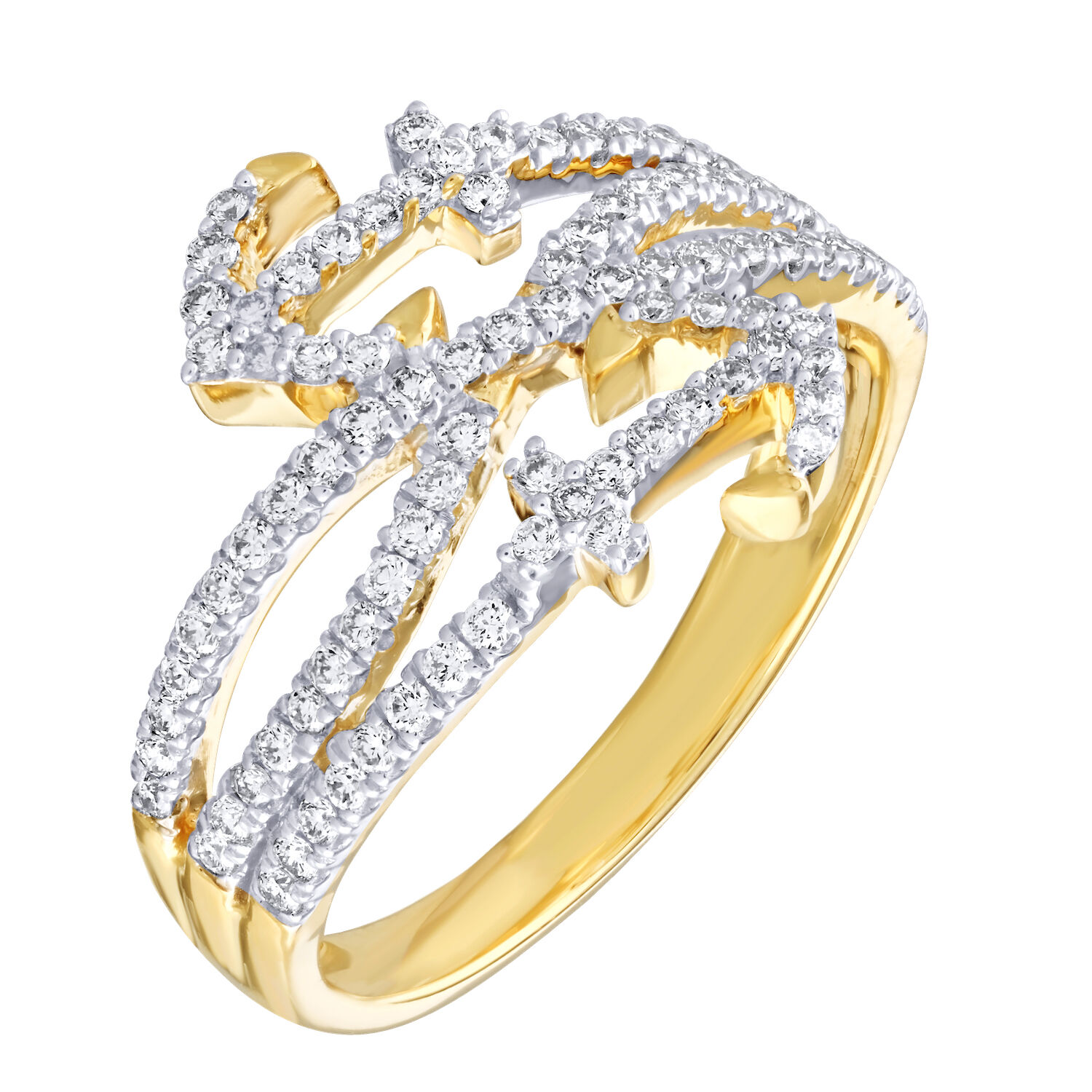 BluSea&trade; 14K Yellow Gold Ring Pave Anchors Wrap with Crossover Diamond 0.44 Ctw