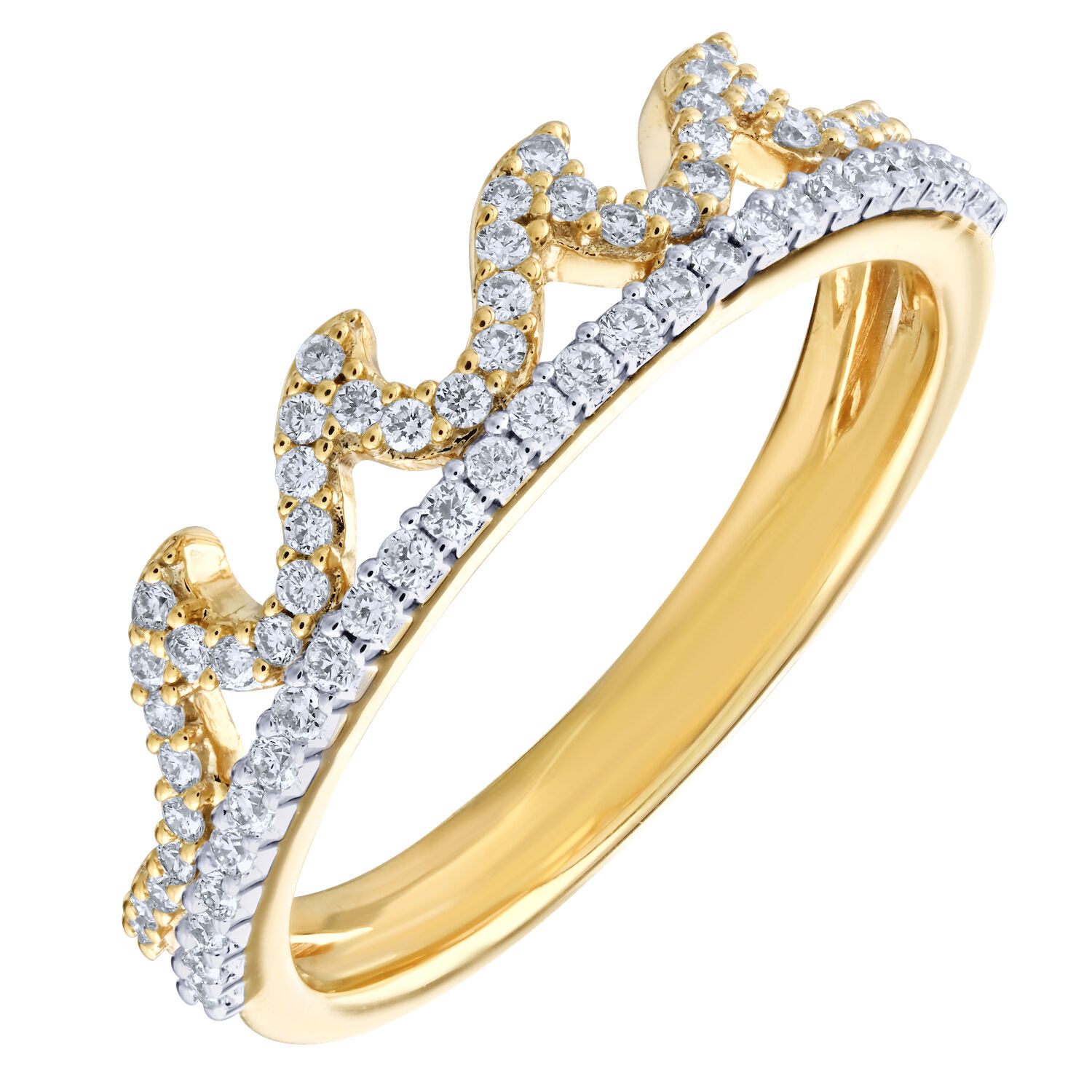 Oceanity&trade; 14K Yellow Gold 4 Pave Waves on Pave Ring 0.30 Ctw