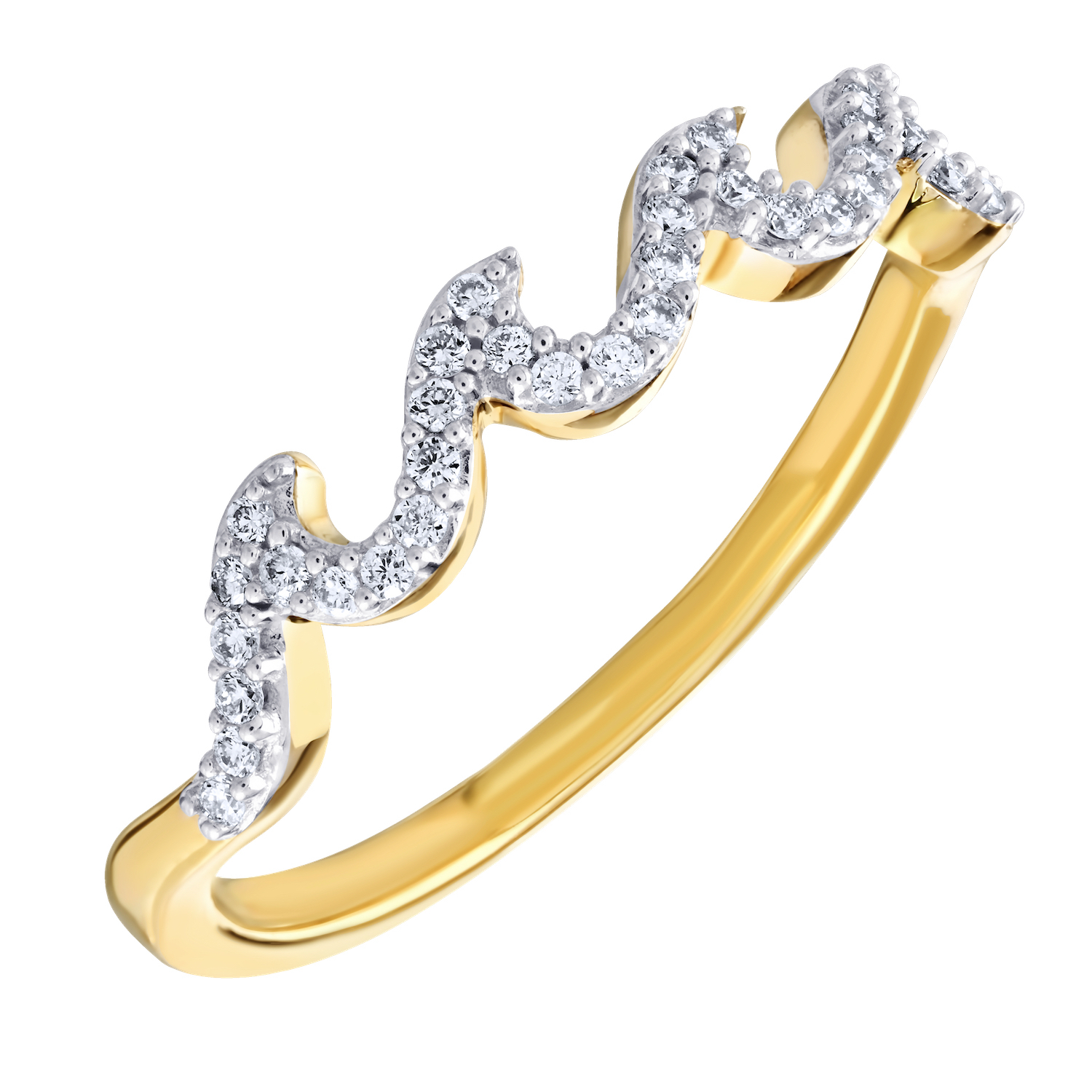 Oceanity&trade; 14K Yellow Gold Ring 4 Pave Waves Row Diamond 0.14 Ctw