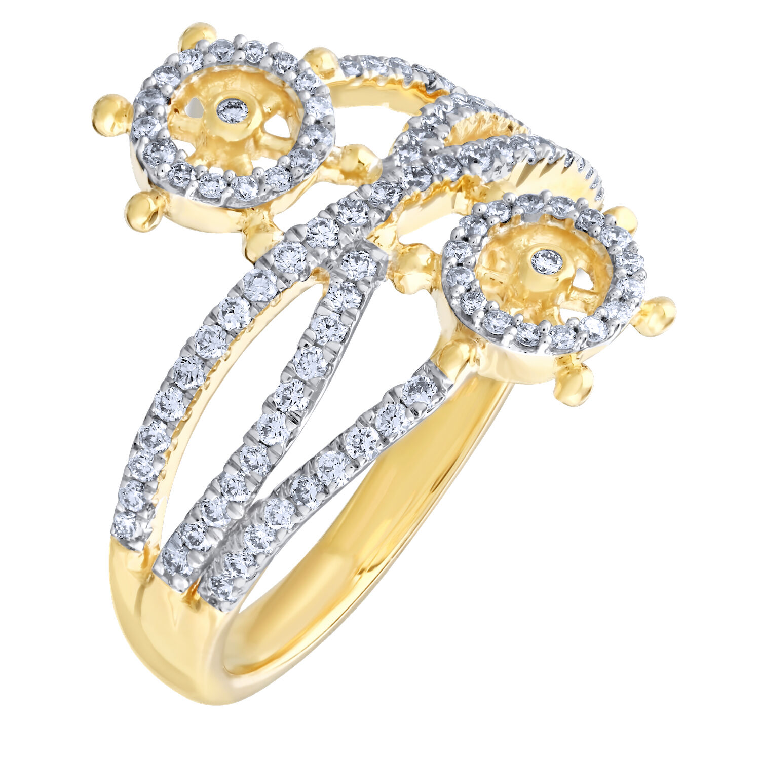 Oceanity&trade; 14K White Gold Ring Pave Ships Wheels Wrap with Crossover Diamond 0.50 Ctw