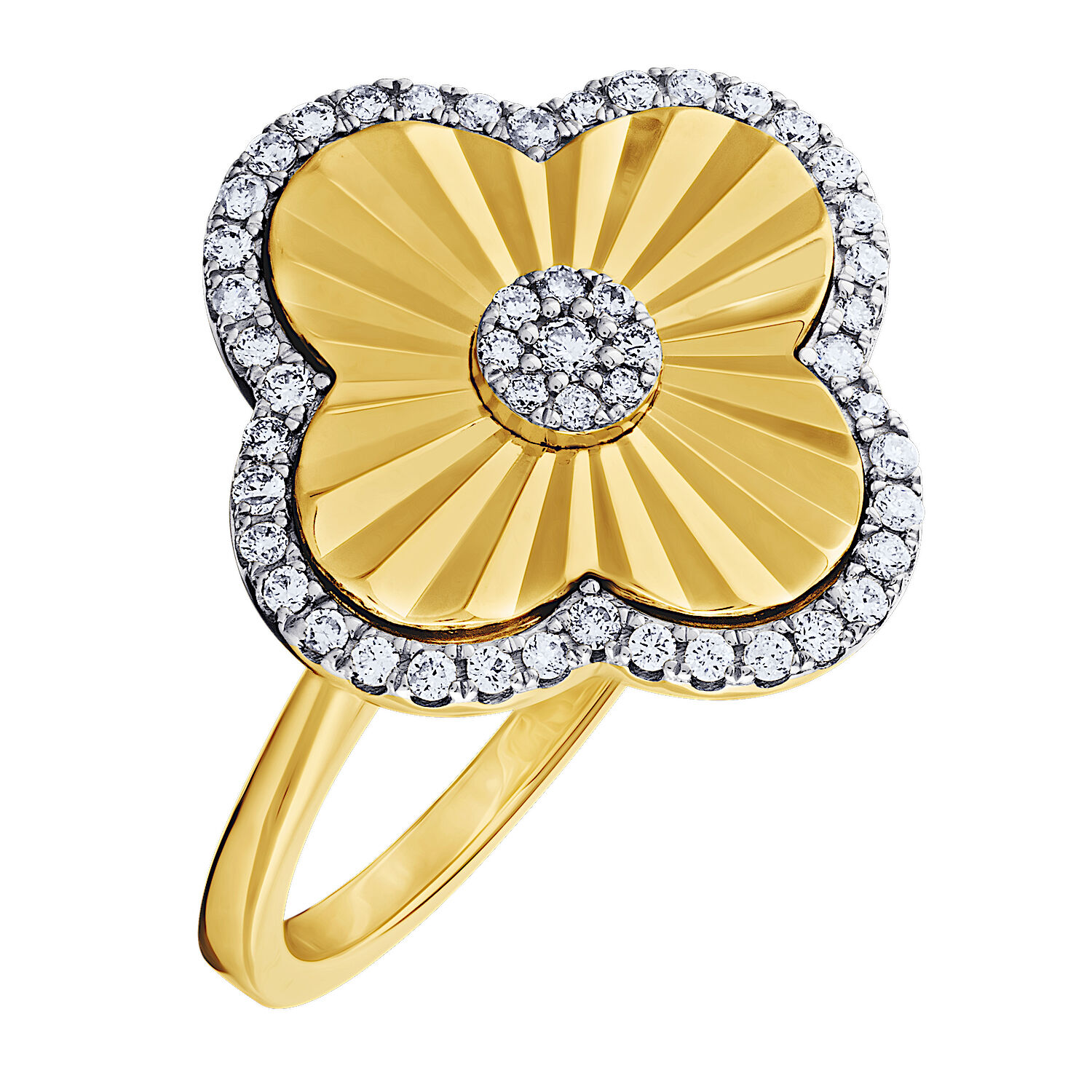 Textura&trade; 14K Yellow Gold Fluted Clover Diamond Edge & Center Diamond 0.26 Ctw