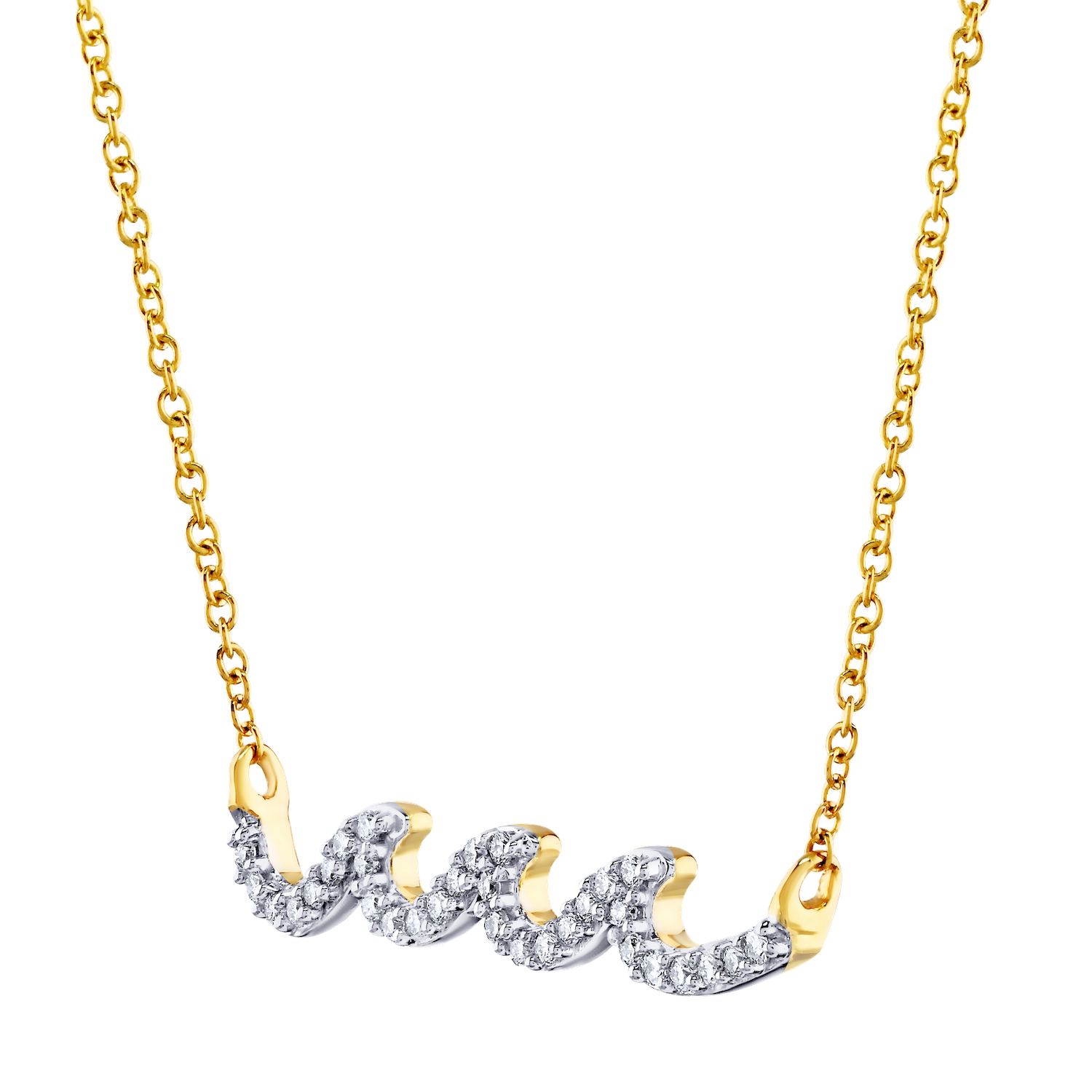 Oceanity&trade; 14K Yellow Gold Pendant Necklace Horizontal Waves Bar Diamond 0.13 Ctw