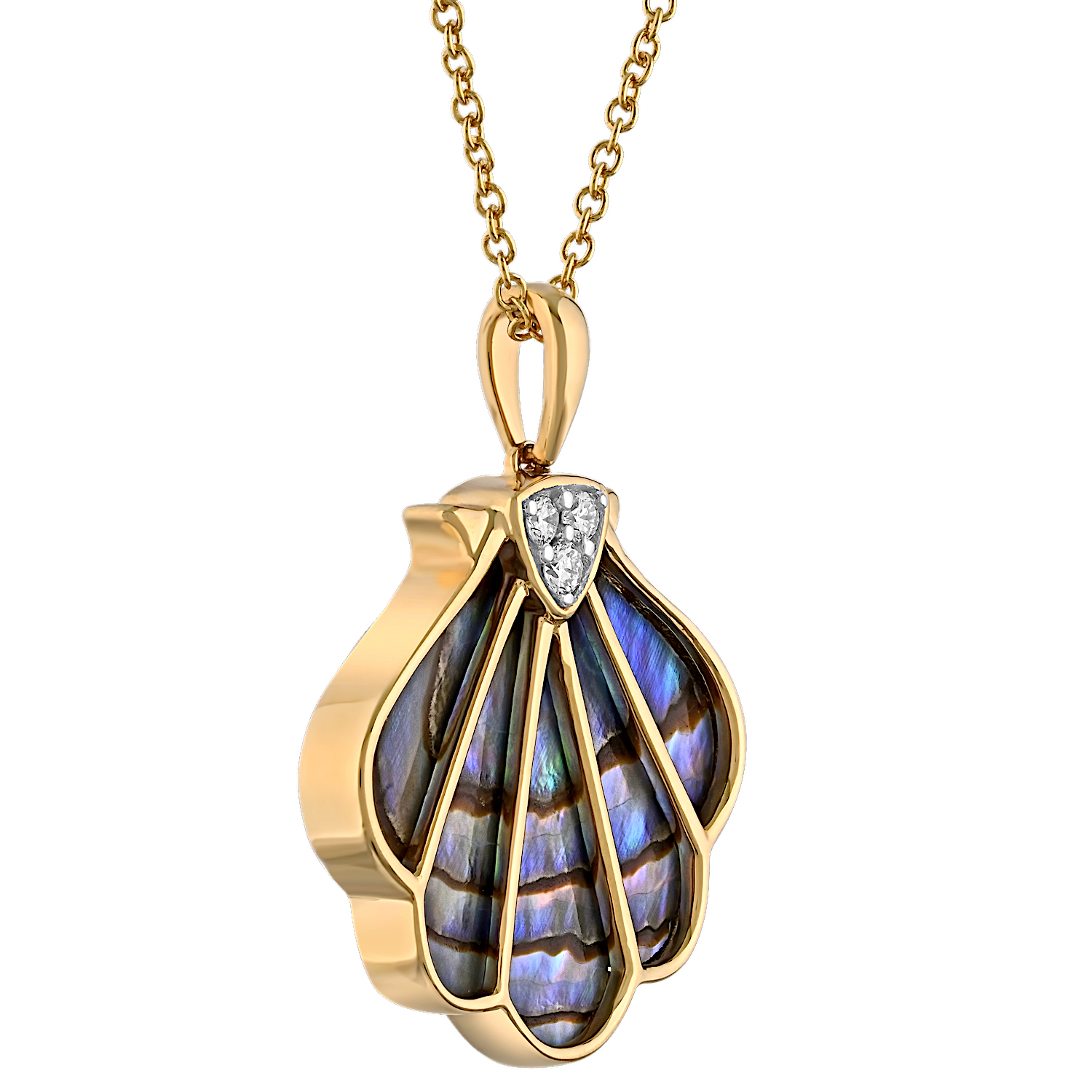 Oceanity&trade; 14K Yellow Gold Pendant Shell Inlaid with Abalone Hidden Bail Diamond 0.05 Ctw