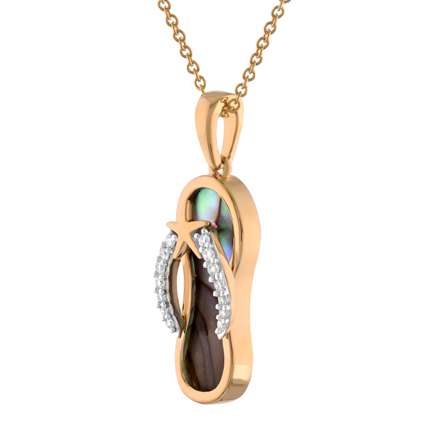 Oceanity&trade; 14K Yellow Gold Pendant Abalone Inlaid Flip Flop Starfish Center Diamond 0.08 Ctw