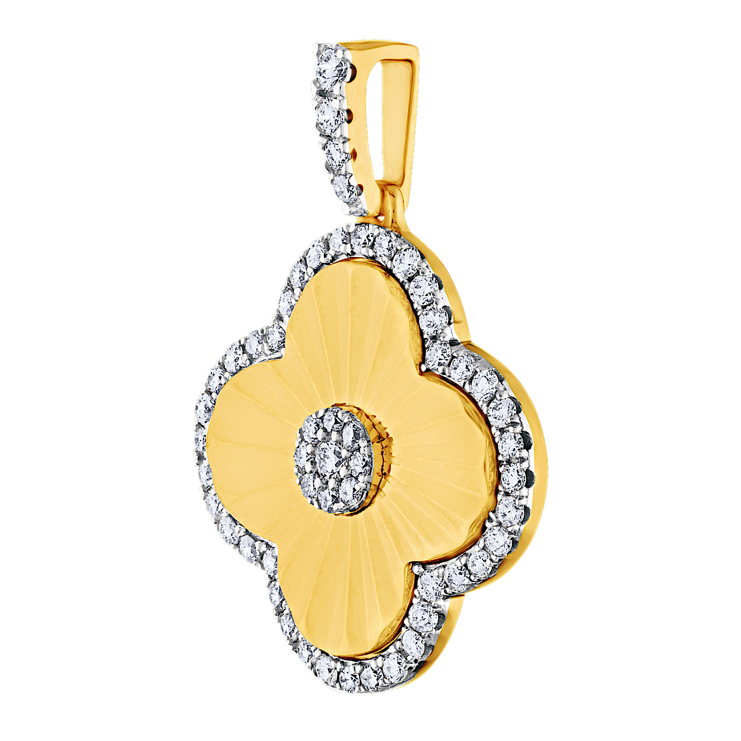Textura&trade; 14K Yellow Gold Fluted Clover Diamond Edge & Center Diamond 0.31 Ctw