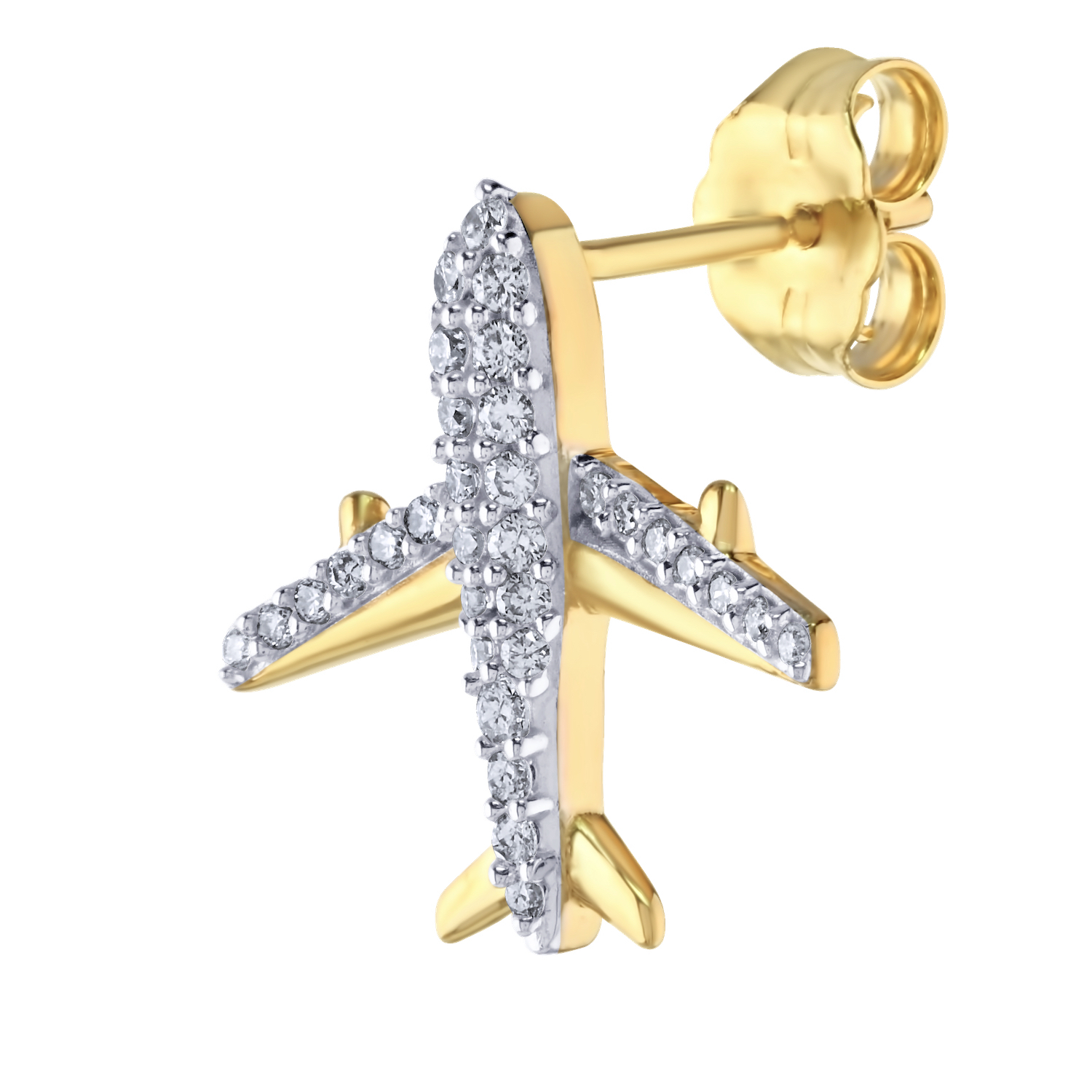 14K Yellow Gold Pave Set Plane Studs Diamond Earrings 0.24 Ctw
