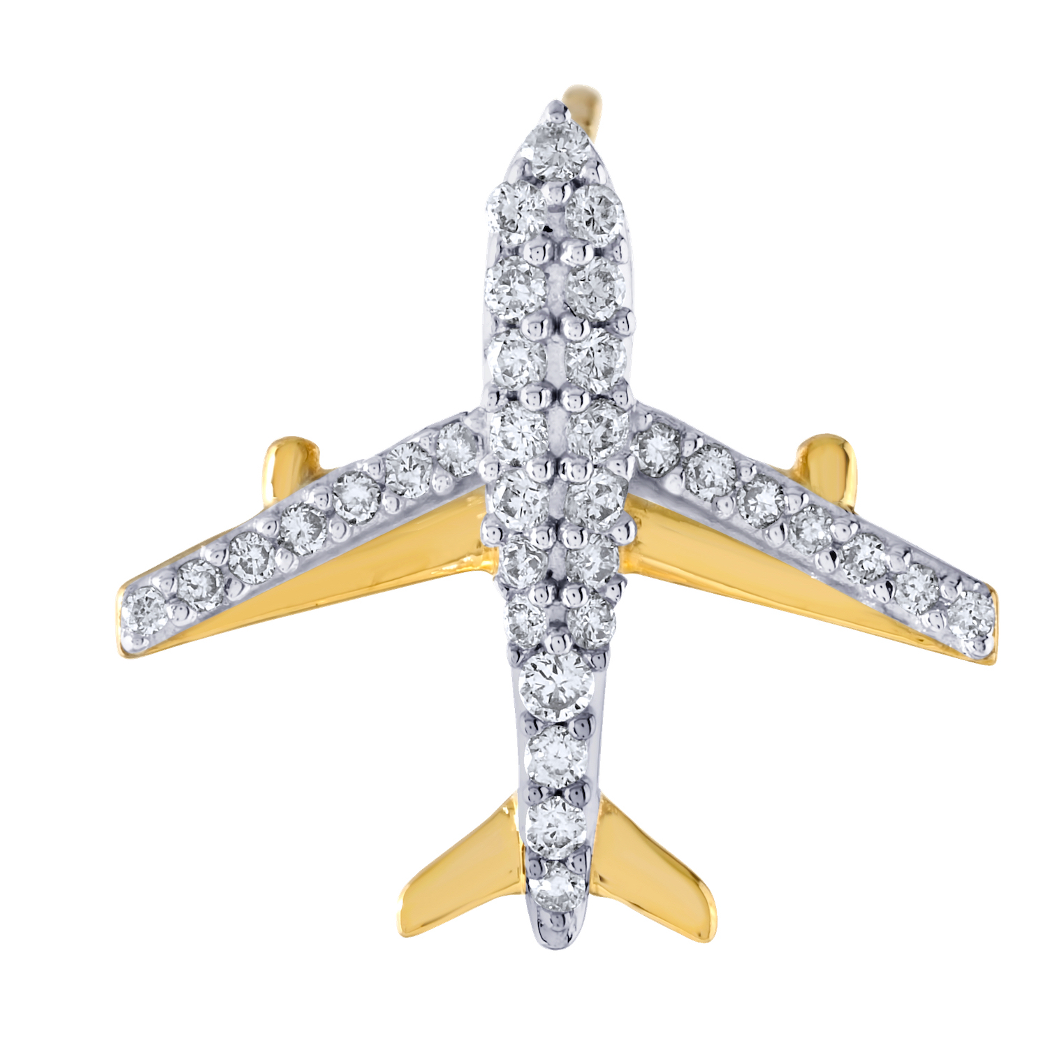 14K Yellow Gold Pave Set Plane Studs Diamond Earrings 0.24 Ctw