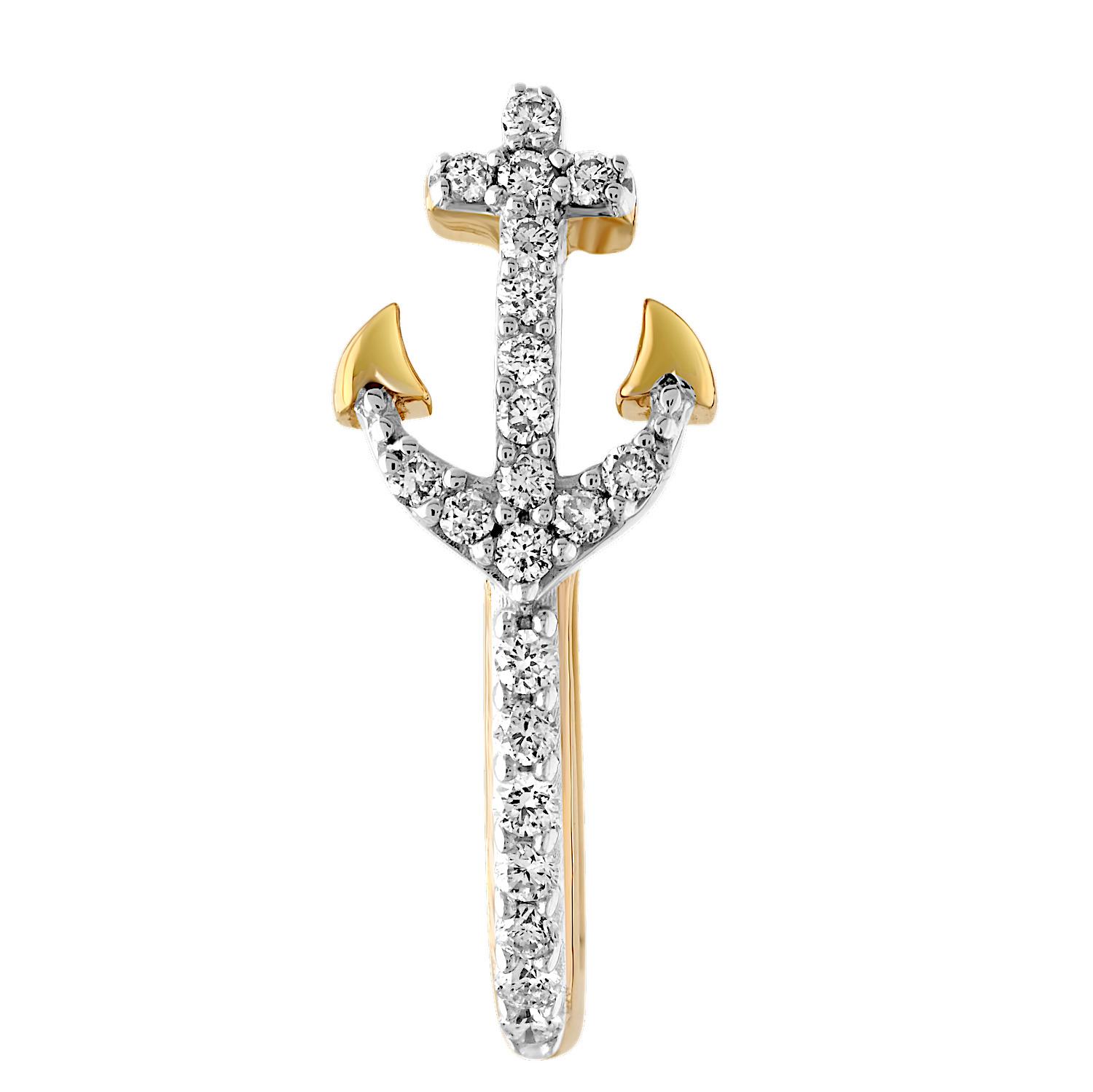 BluSea&trade; 14K Yellow Gold Earrings Pave Anchors on Diamond J Hoops Diamond 0.21 Ctw