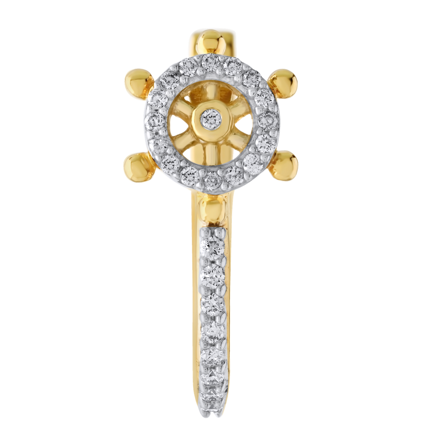 BluSea&trade; 14K Yellow Gold Earrings Pave Ships Wheels on Hoops Diamond 0.25 Ctw