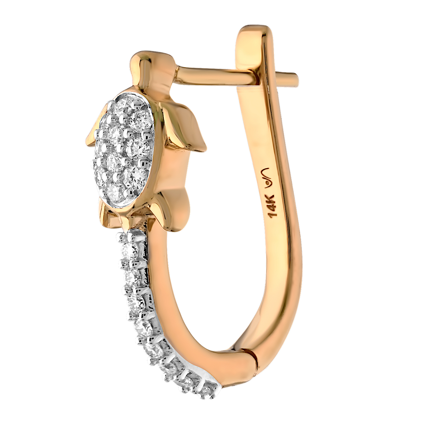 Oceanity&trade; 14K Yellow Gold Earrings Pave Turtles on Diamond J Hoops Diamond 0.24 Ctw