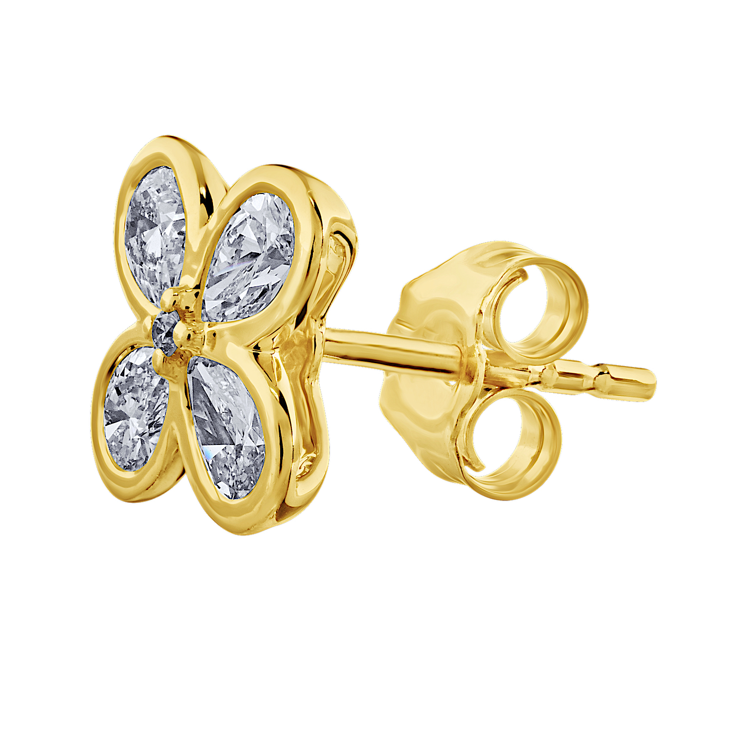 14K Yellow Gold Clover Shape Studs Bezel Set Diamond Earrings 0.88 Ctw